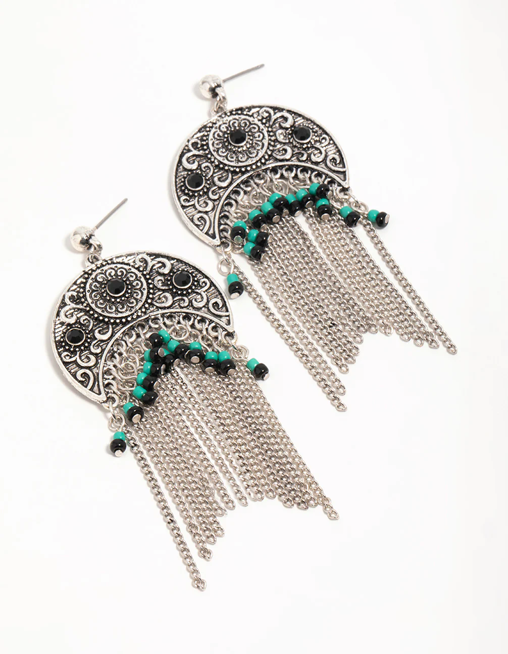 Silver Textured Patterned Drop Earrings