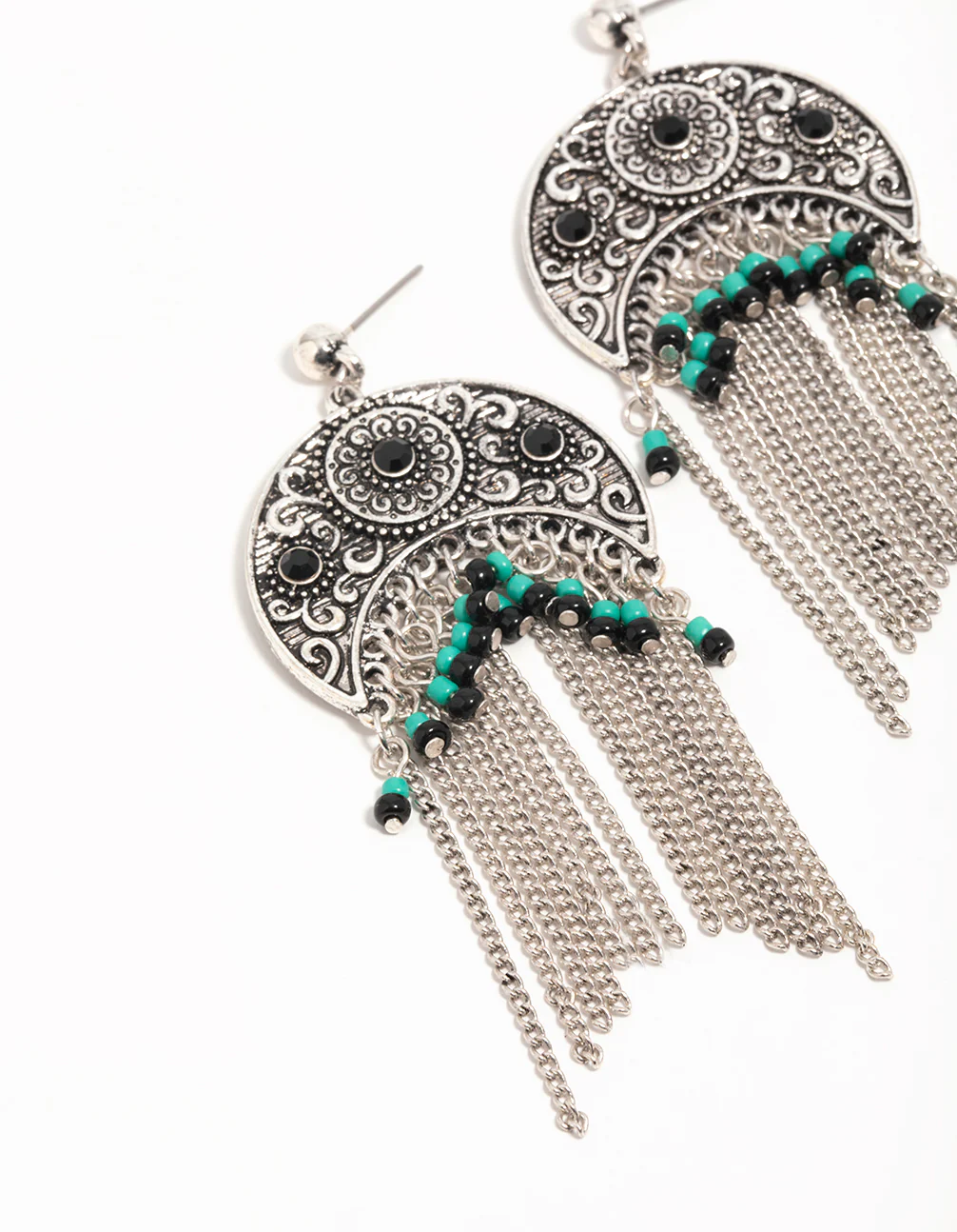 Silver Textured Patterned Drop Earrings - Image 4