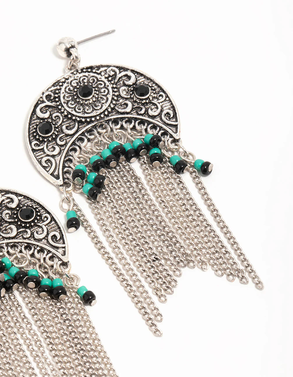 Silver Textured Patterned Drop Earrings - Image 5