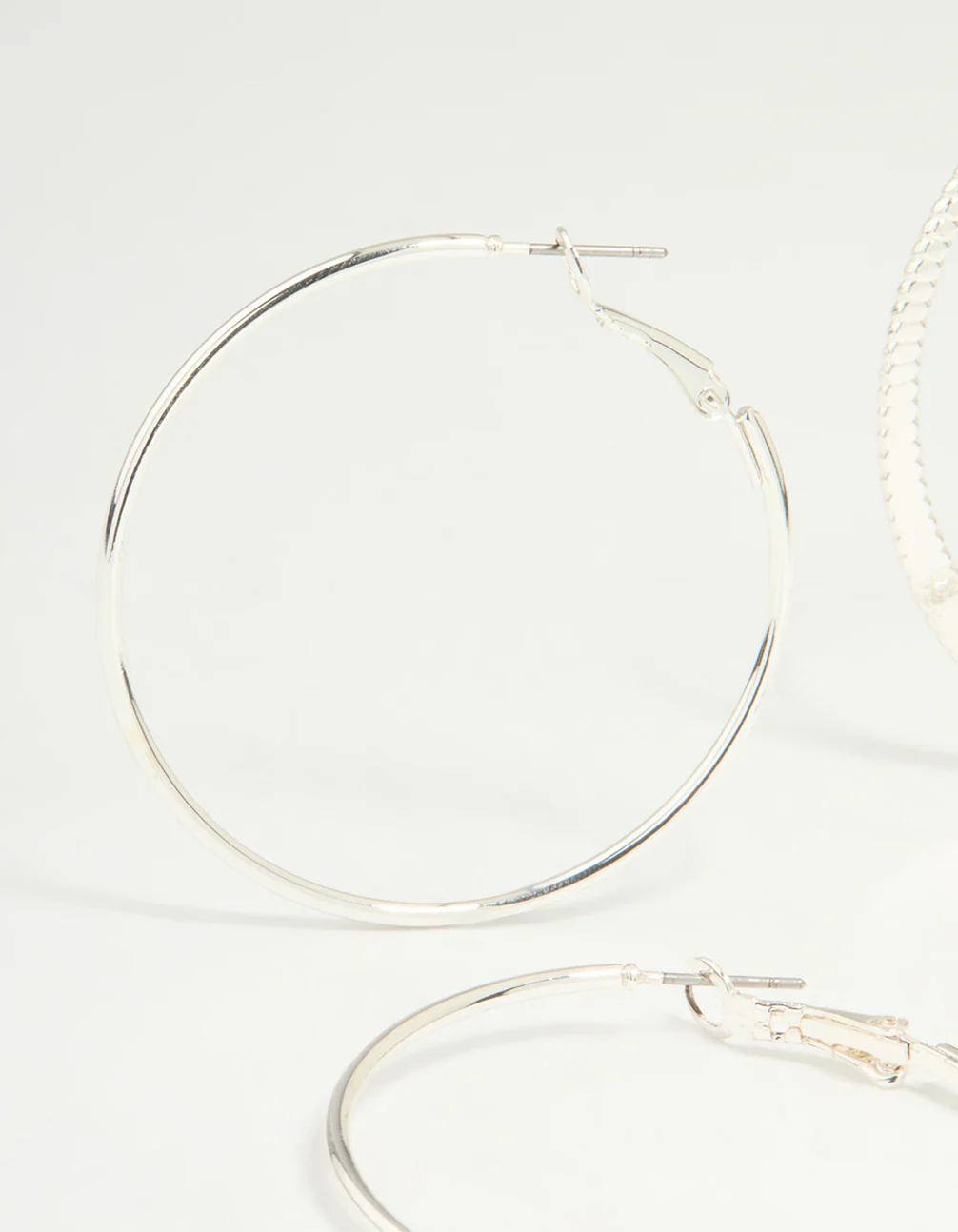 Silver Textured & Plain Hoop Earrings 2-Pack - Image 2