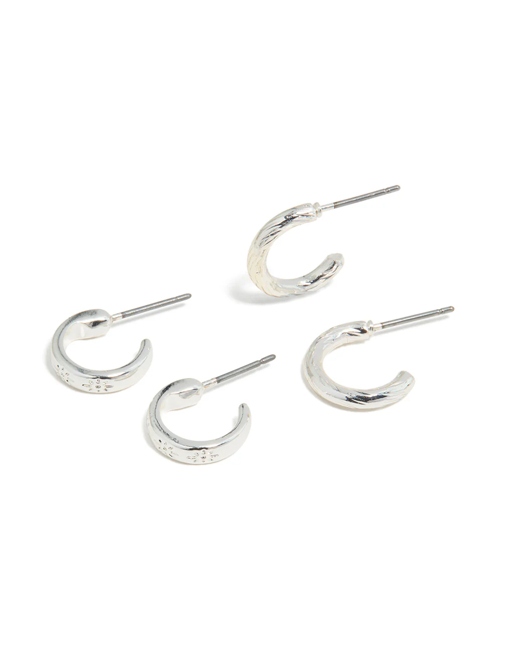 Silver Textured & Smooth Hoop Earrings 3-Pack - Image 2