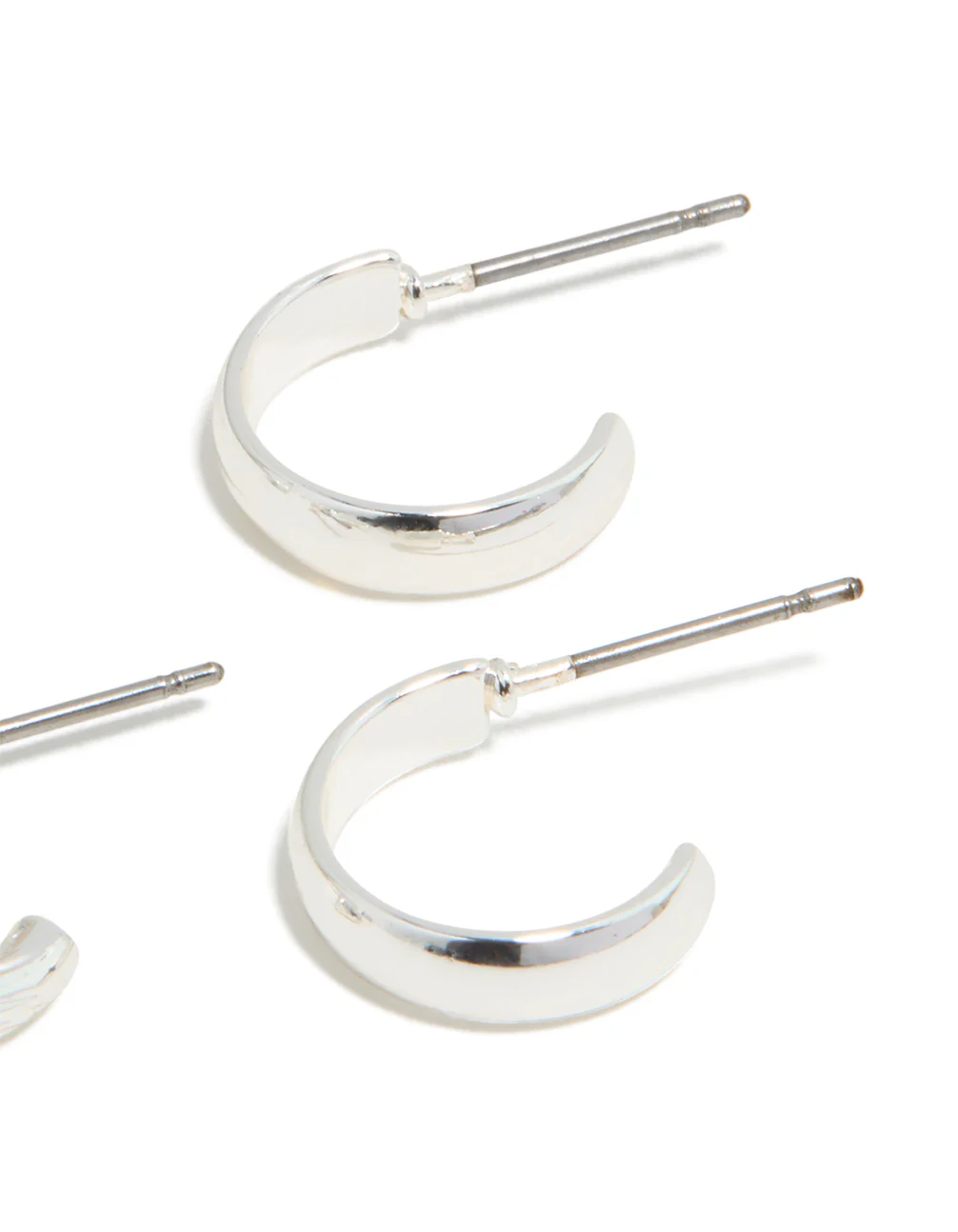 Silver Textured & Smooth Hoop Earrings 3-Pack - Image 3