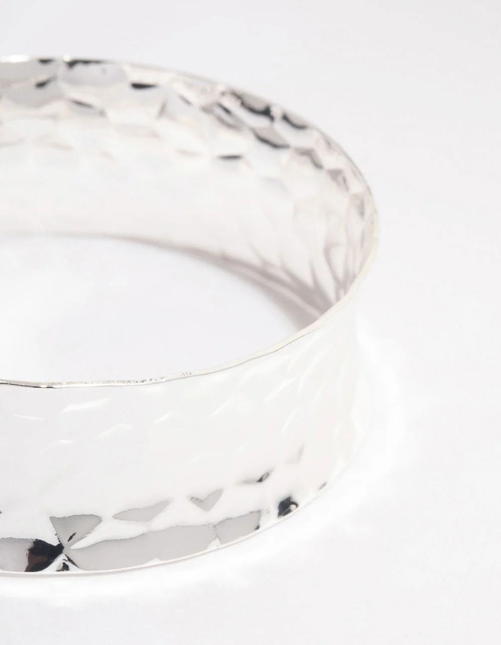 Silver Thick Hammered Open Wrist Cuff - Image 2