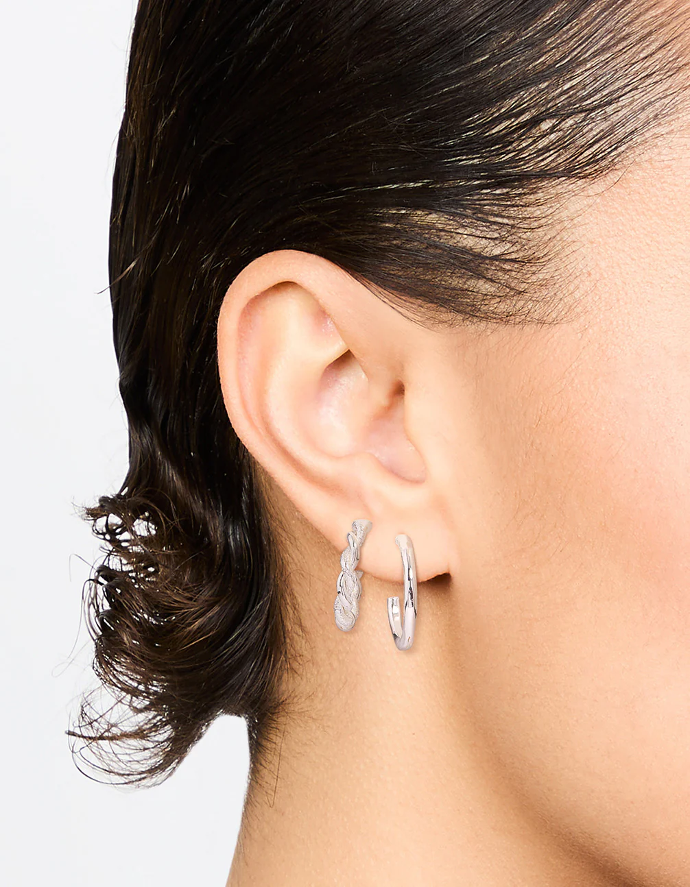 Silver Thin Twisted Hoop Earrings 2-Pack - Image 2