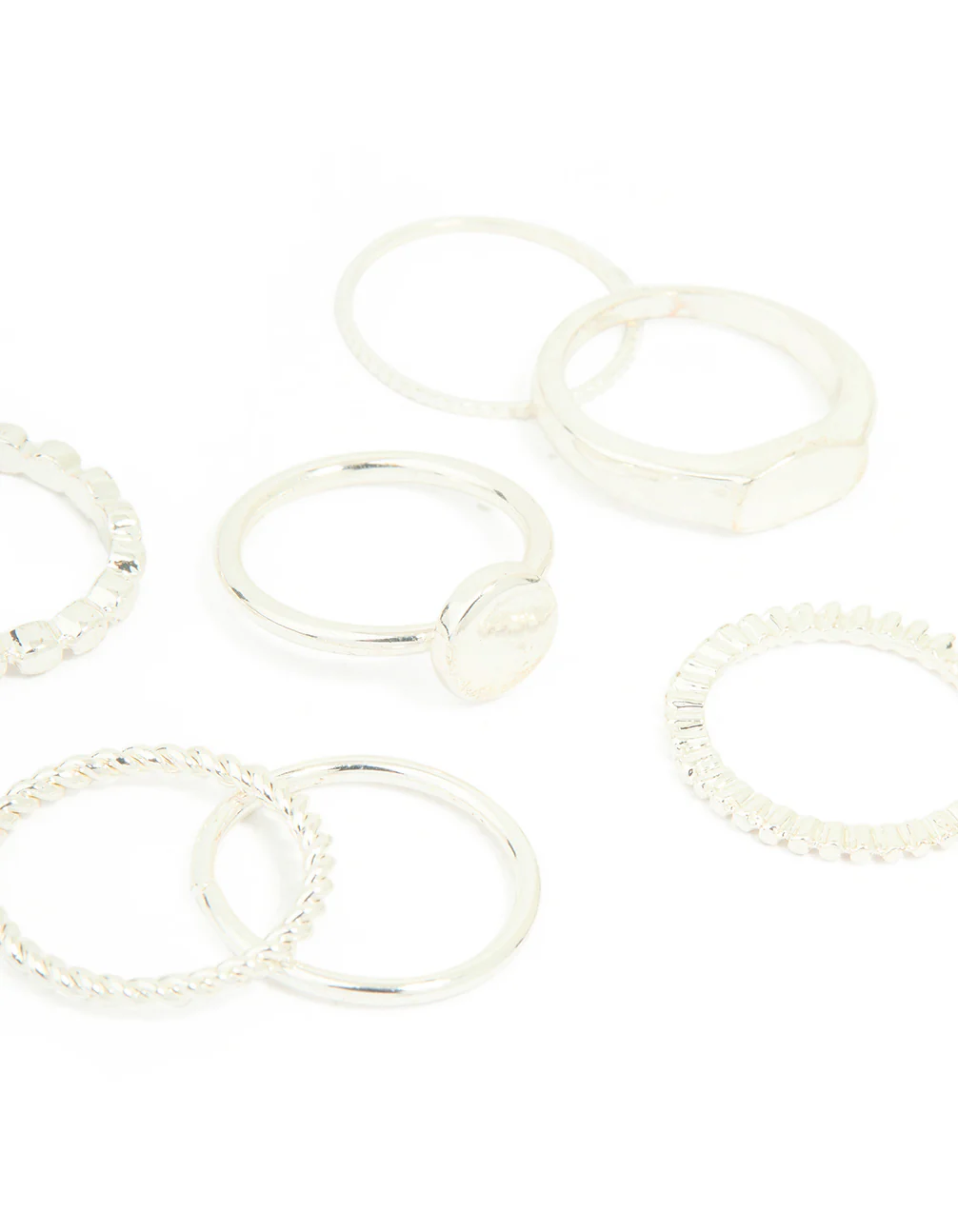 Silver Thin Wrap Circle Stacking Rings 8-Pack - Image 2