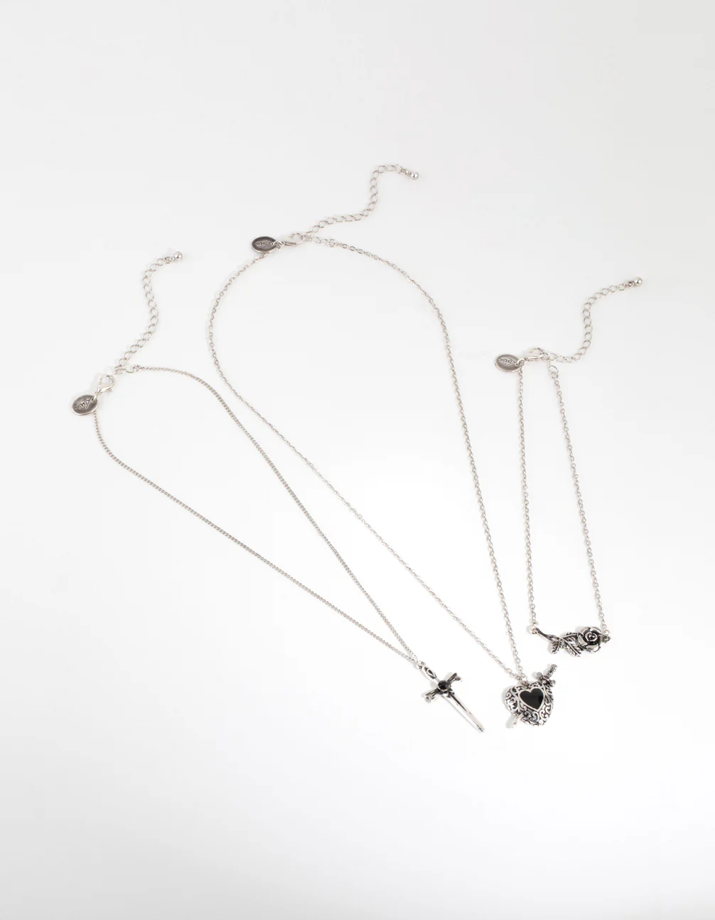 Antique Silver Enamel Heart Layered Necklaces - Image 2