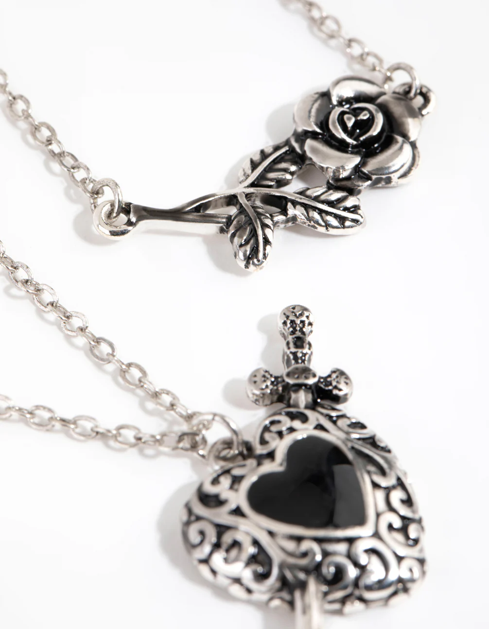 Antique Silver Enamel Heart Layered Necklaces - Image 3