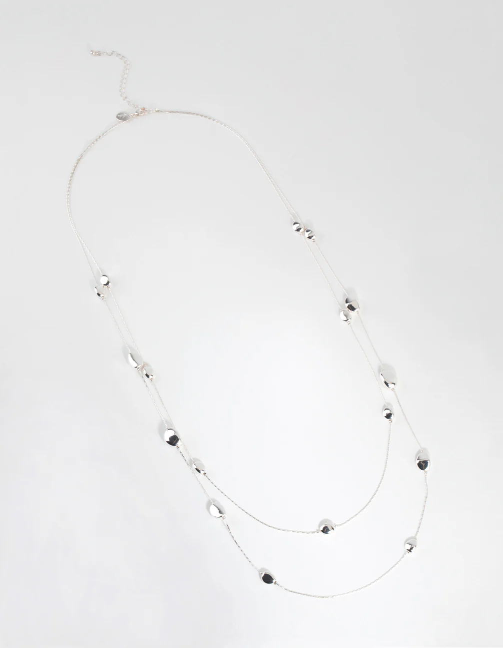 Silver Long Layered Station Necklace - Image 2