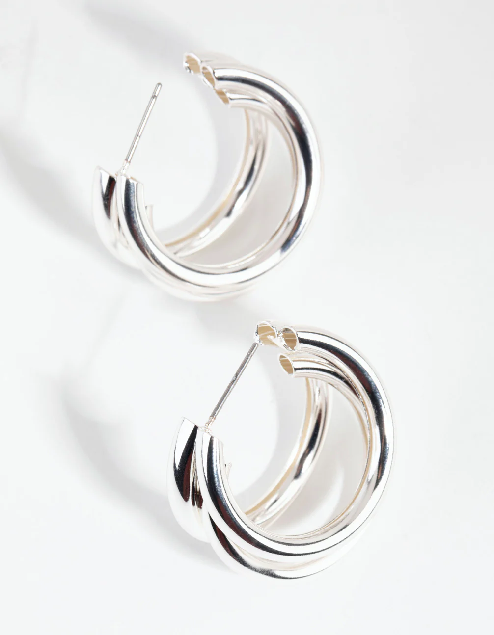 Silver Triple Loop Hoop Earrings - Image 2
