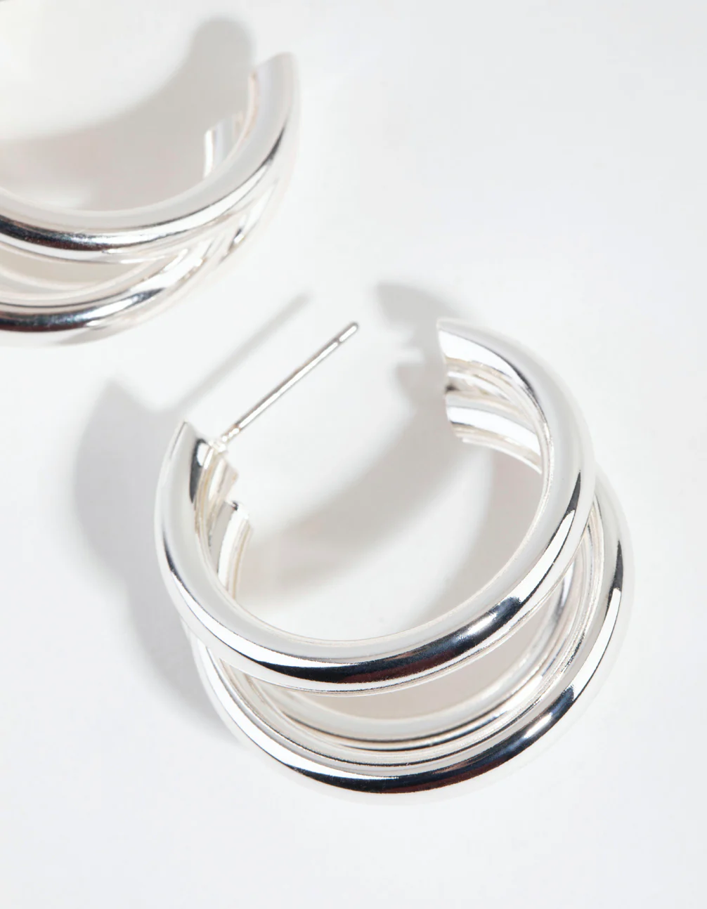 Silver Triple Loop Hoop Earrings - Image 3