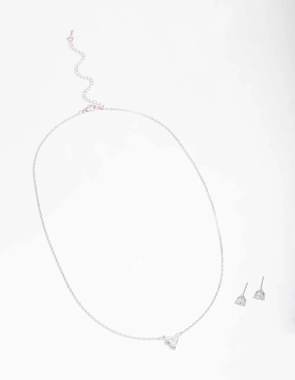 Silver Triangular Diamante Necklace & Earring Jewellery Set - Image 2
