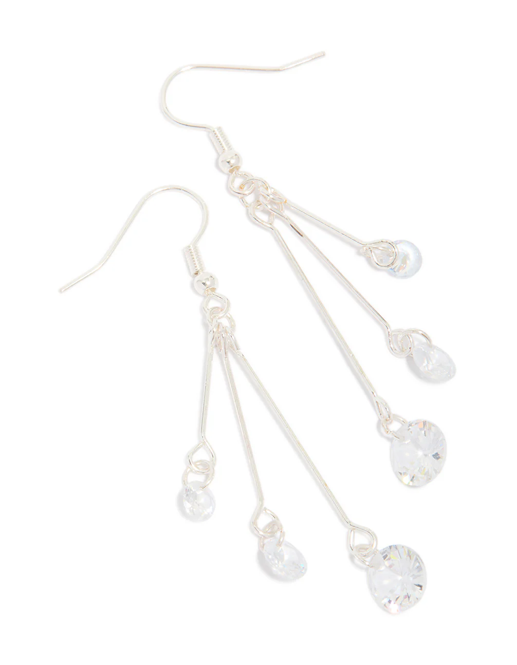 Silver Triple Chain Diamante Drop Earrings - Image 2