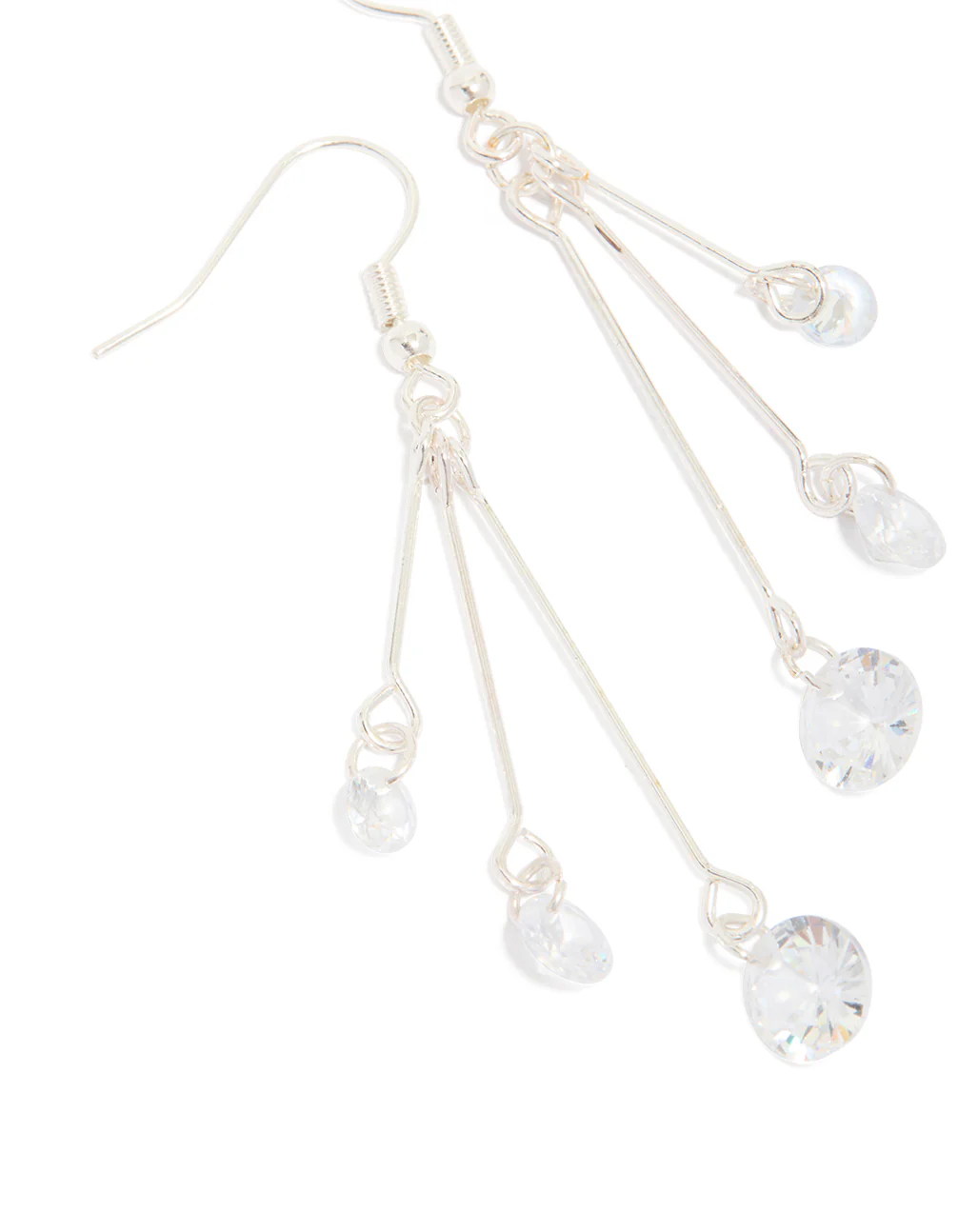 Silver Triple Chain Diamante Drop Earrings - Image 3