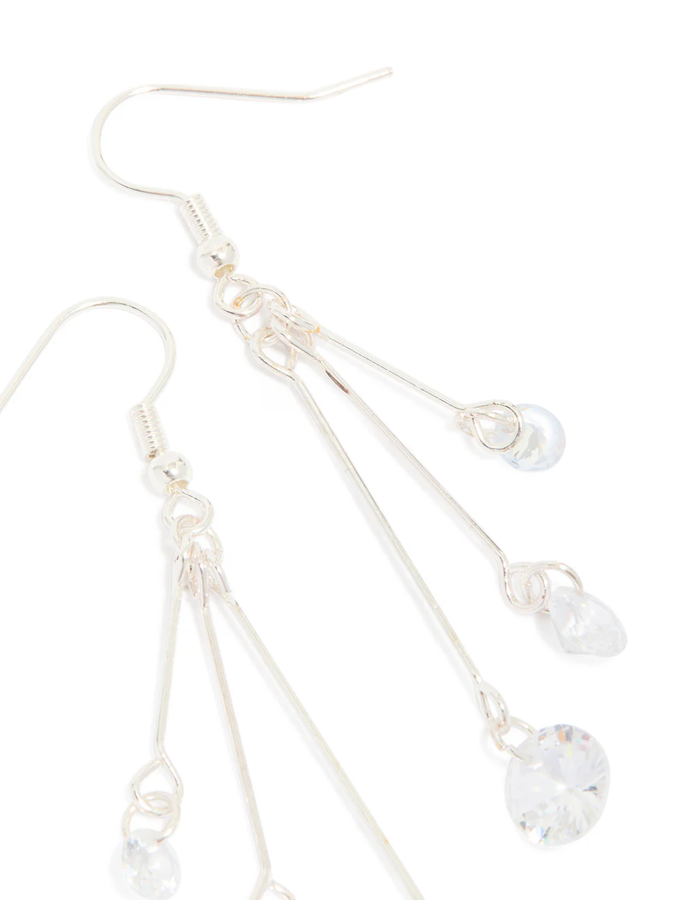 Silver Triple Chain Diamante Drop Earrings - Image 4