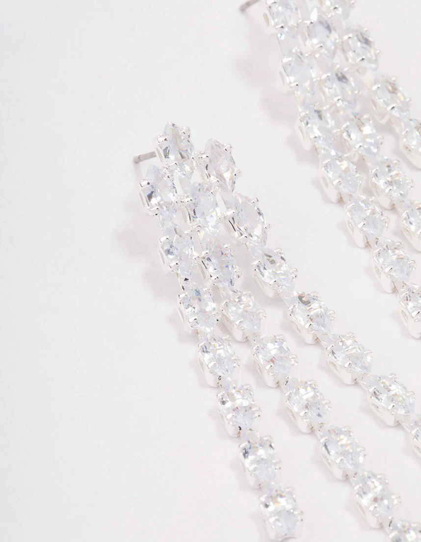 Silver Cubic Zirconia Cup Chain Drop Earrings - Image 2