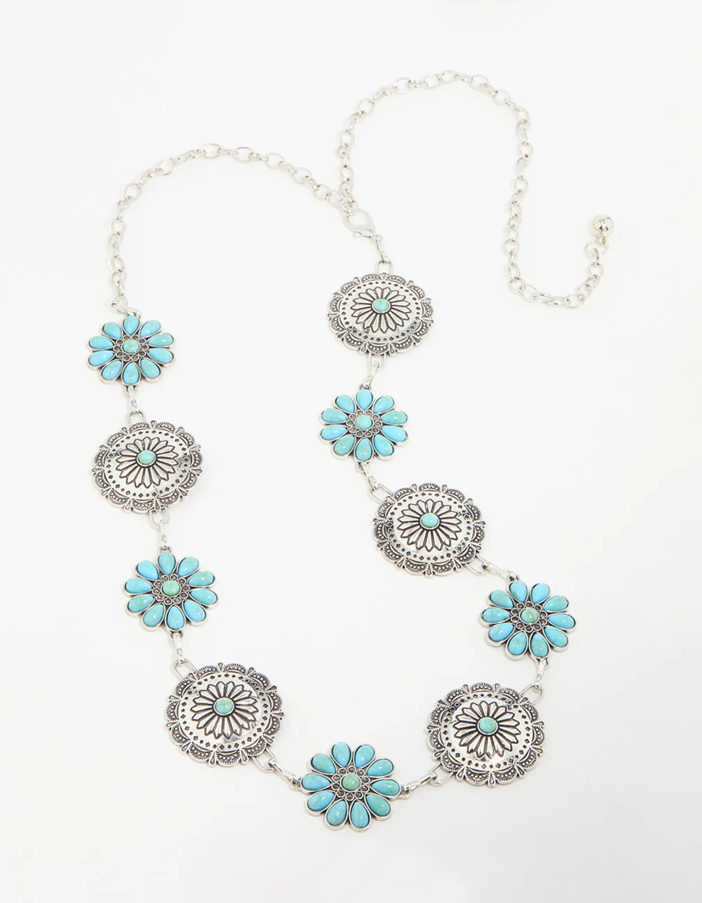 Silver & Turquoise Stone Boho Flower Ornate Belt - Image 2
