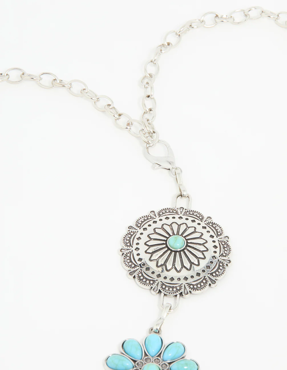 Silver & Turquoise Stone Boho Flower Ornate Belt - Image 3