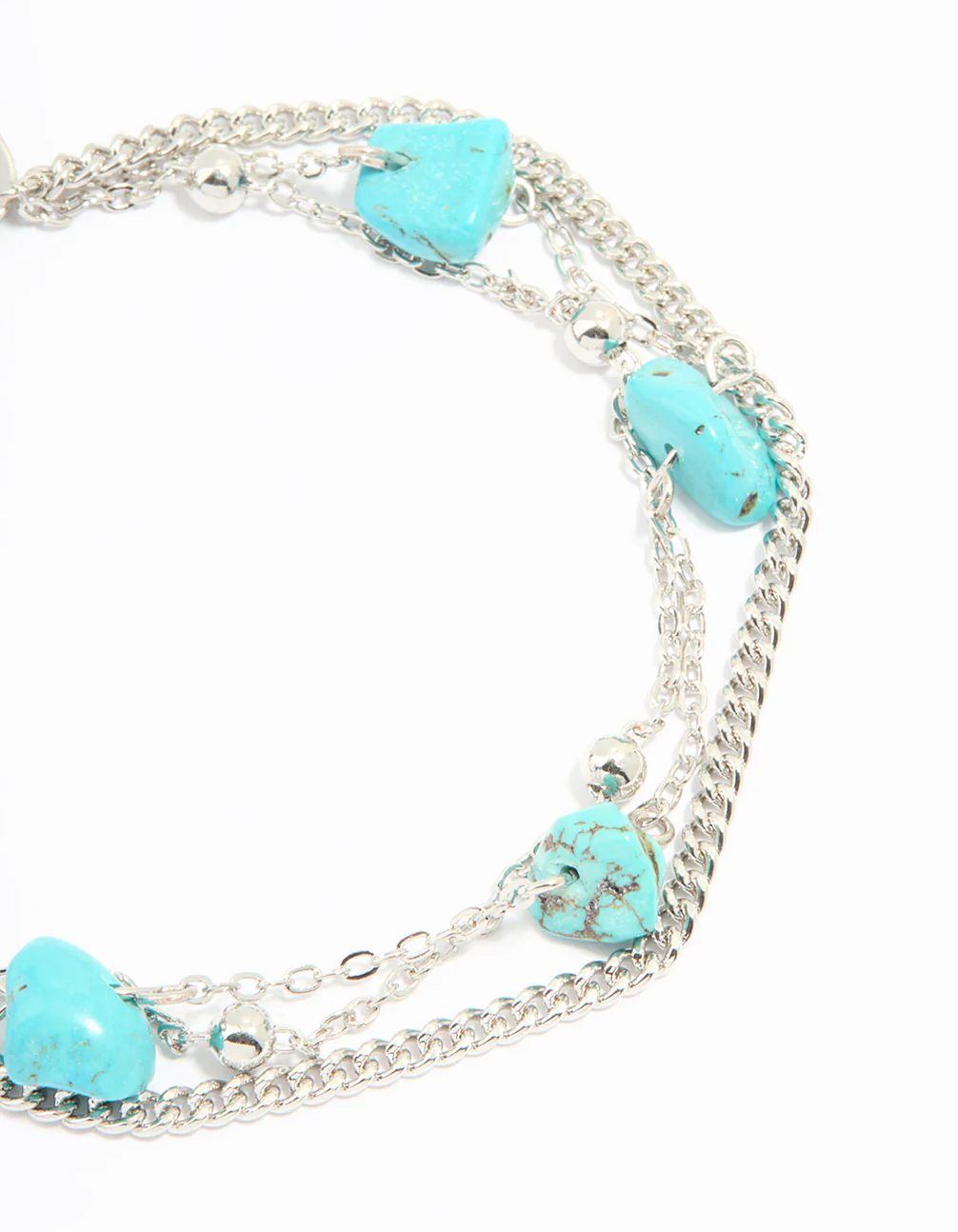 Silver Turquoise Stone & Chain Layered Anklet - Image 2