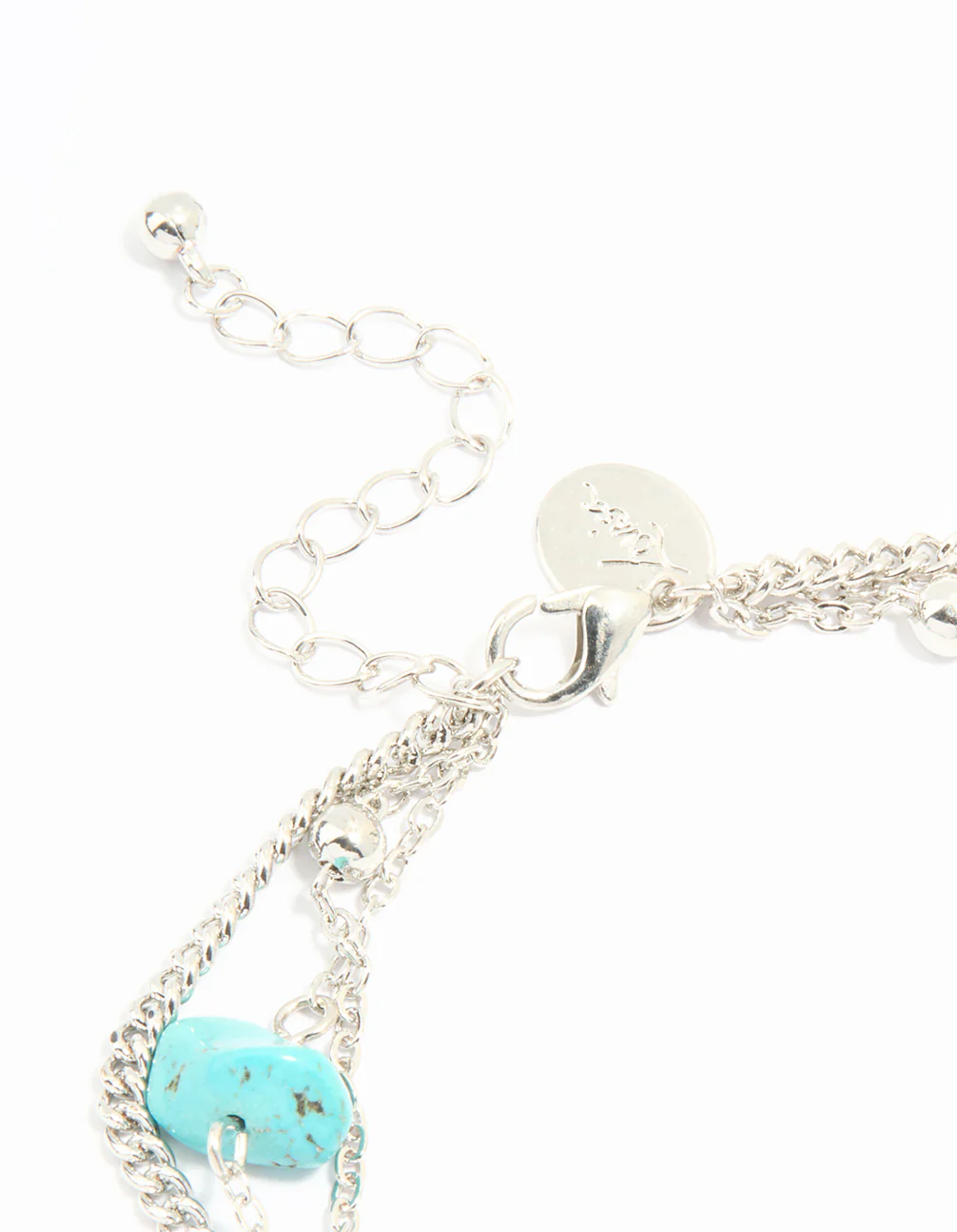 Silver Turquoise Stone & Chain Layered Anklet - Image 3
