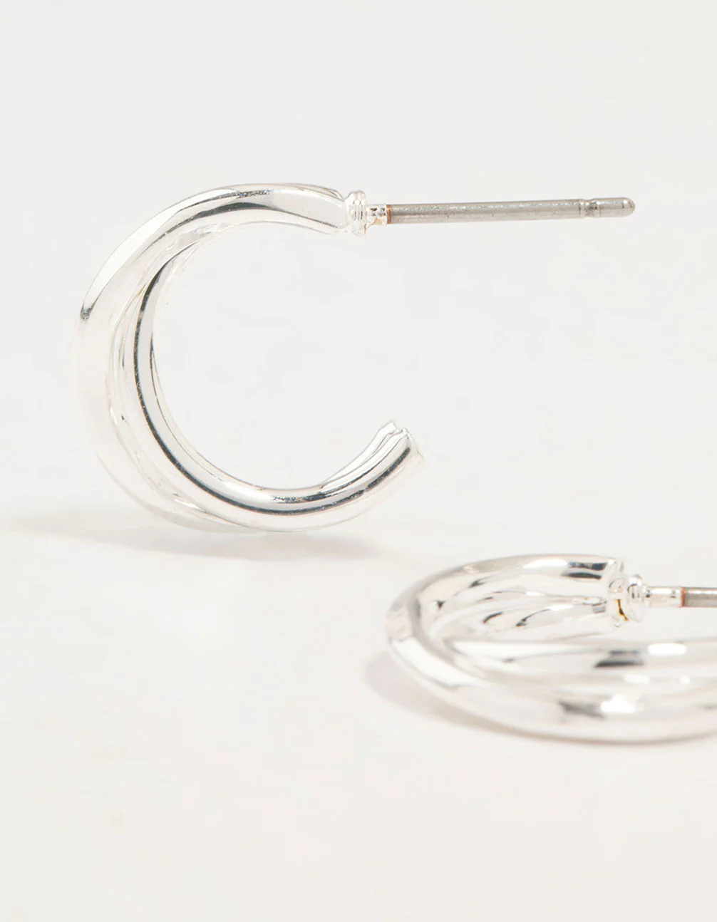 Silver Twisted Double Rope Huggie Earrings - Image 4