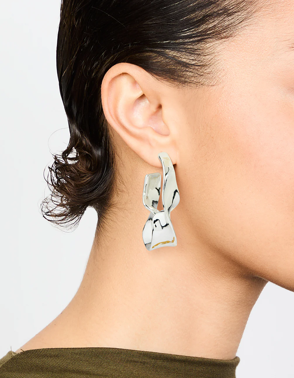 Silver Twisted Hoop Large Earrings - Image 2