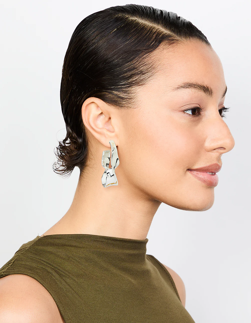 Silver Twisted Hoop Large Earrings - Image 3
