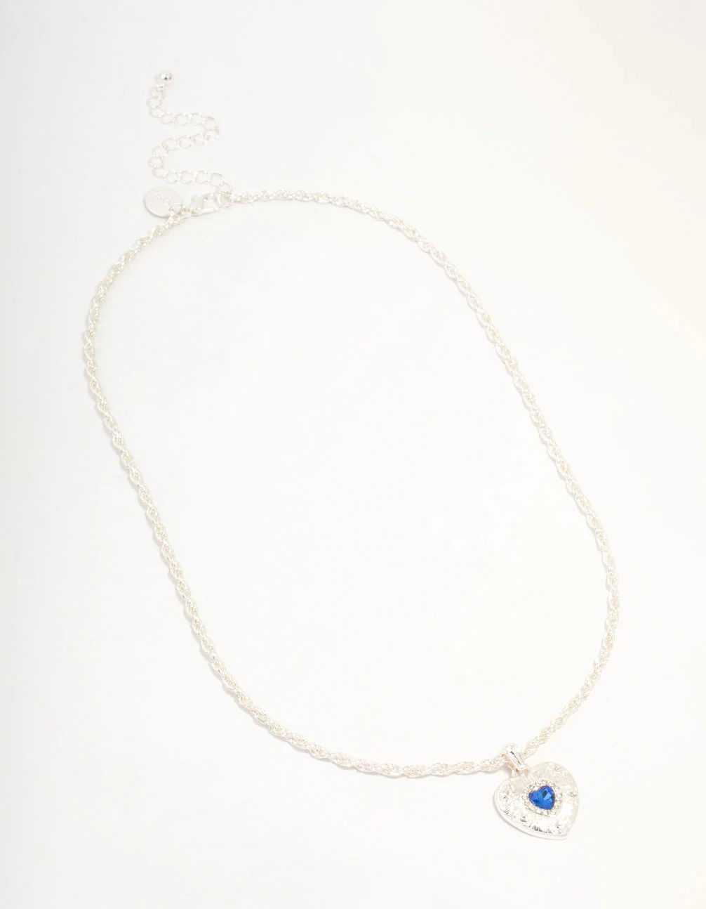 Silver Twisted Rope Diamante Heart Necklace - Image 2