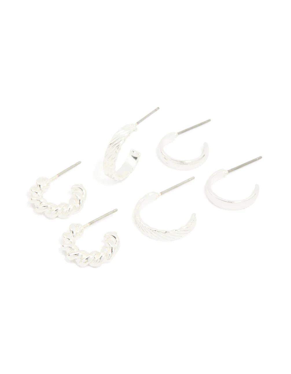 Silver Twisted & Textured Open Hoop Earrings 3-Pack