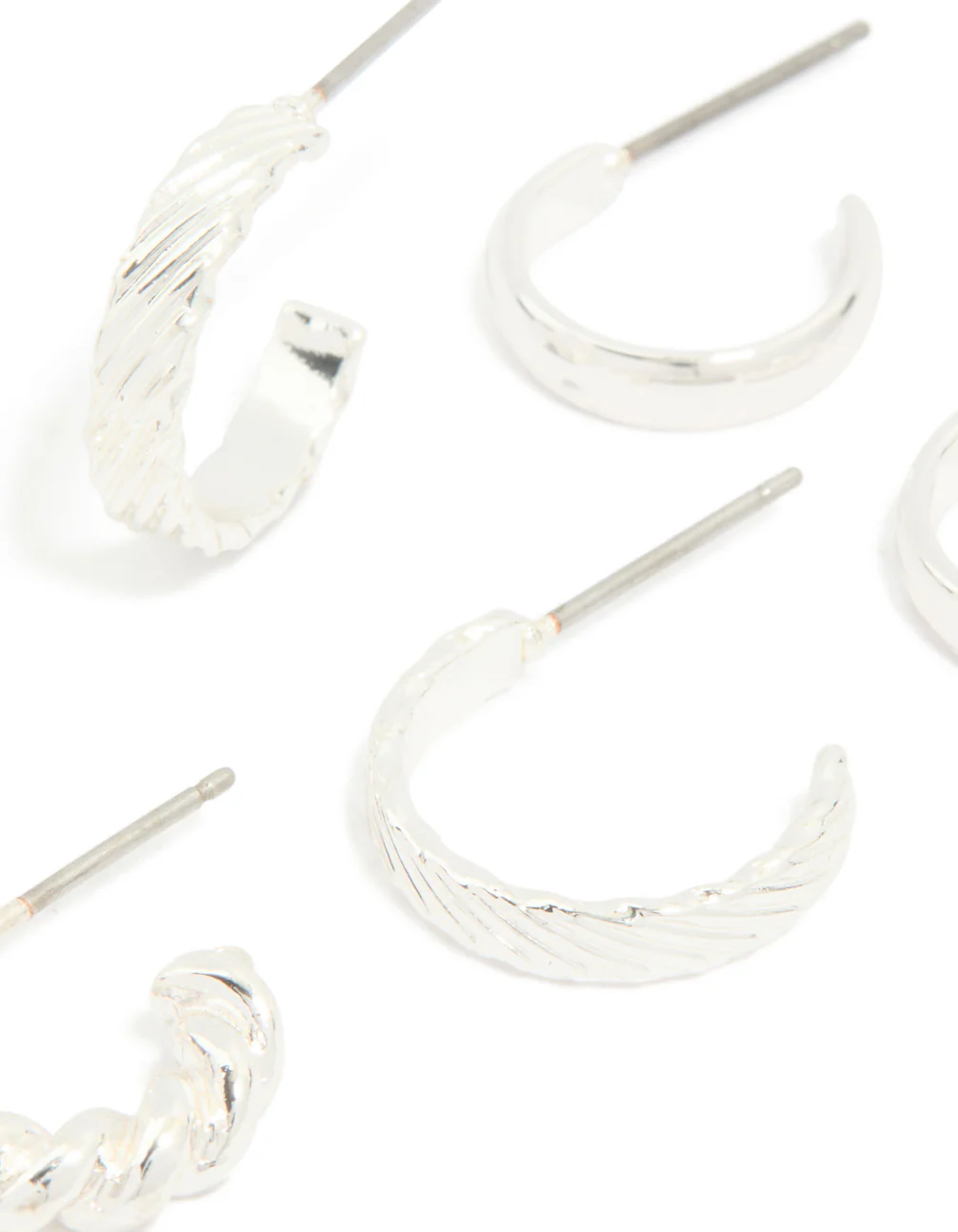 Silver Twisted & Textured Open Hoop Earrings 3-Pack - Image 2
