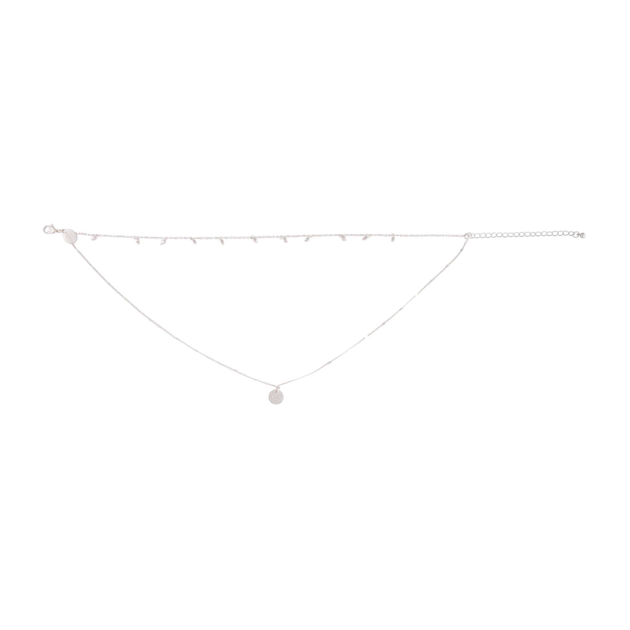 Silver 2 Row Cube Charm Disc Necklace - Image 2