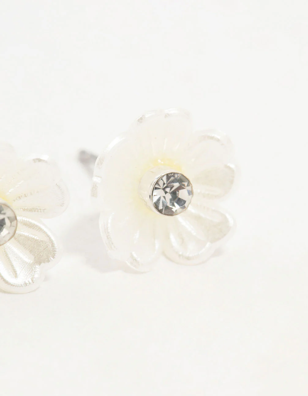 Silver White Flower Diamante Stud Earrings - Image 5