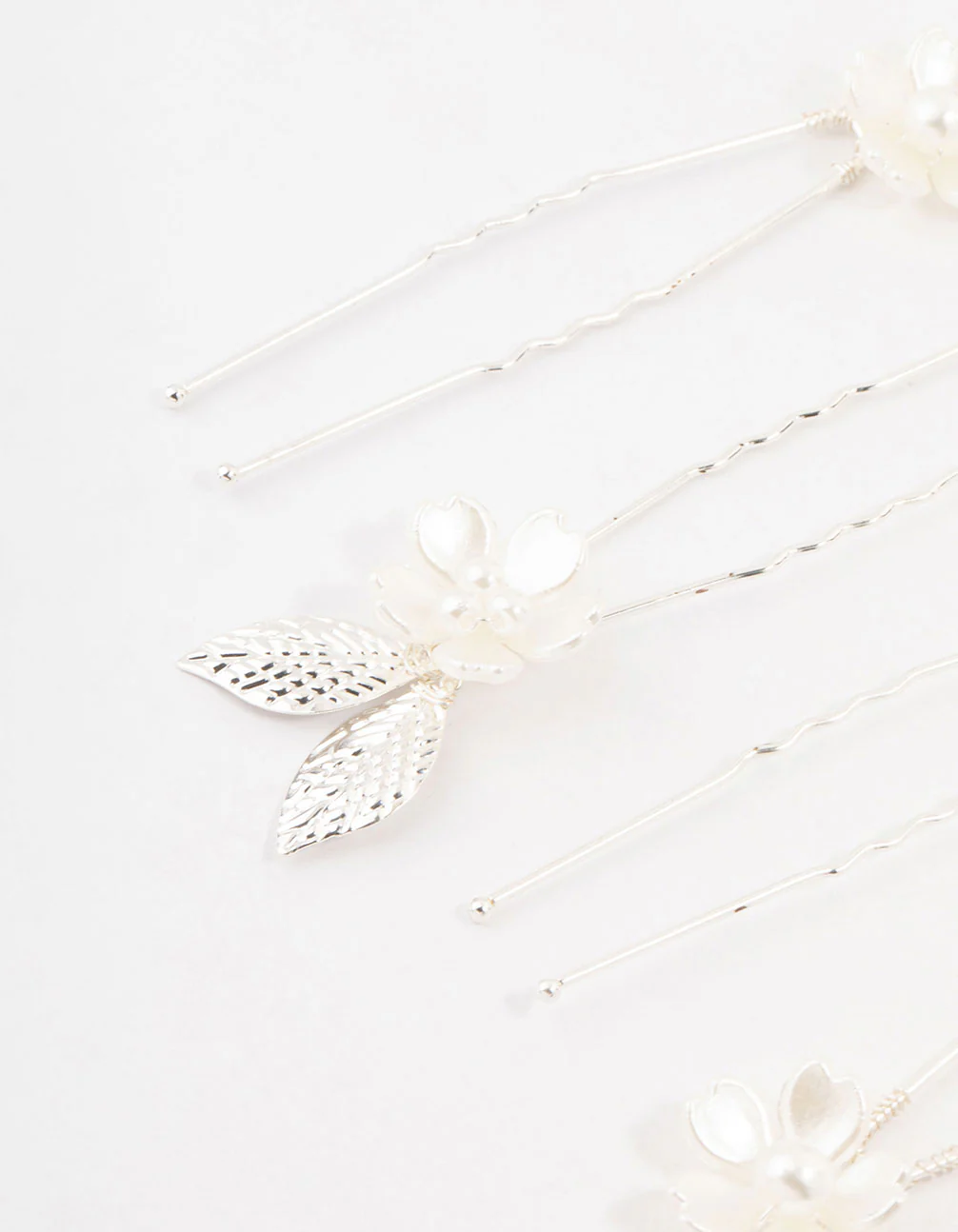 Silver Wire Flower & Pearl Bridal Hair Pins - Image 2