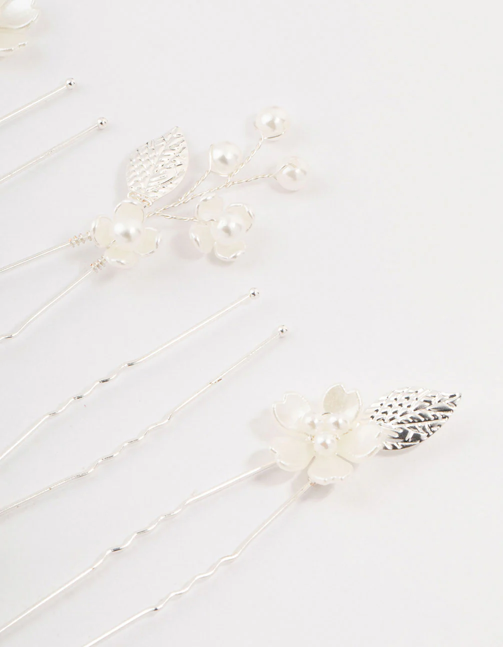 Silver Wire Flower & Pearl Bridal Hair Pins - Image 3