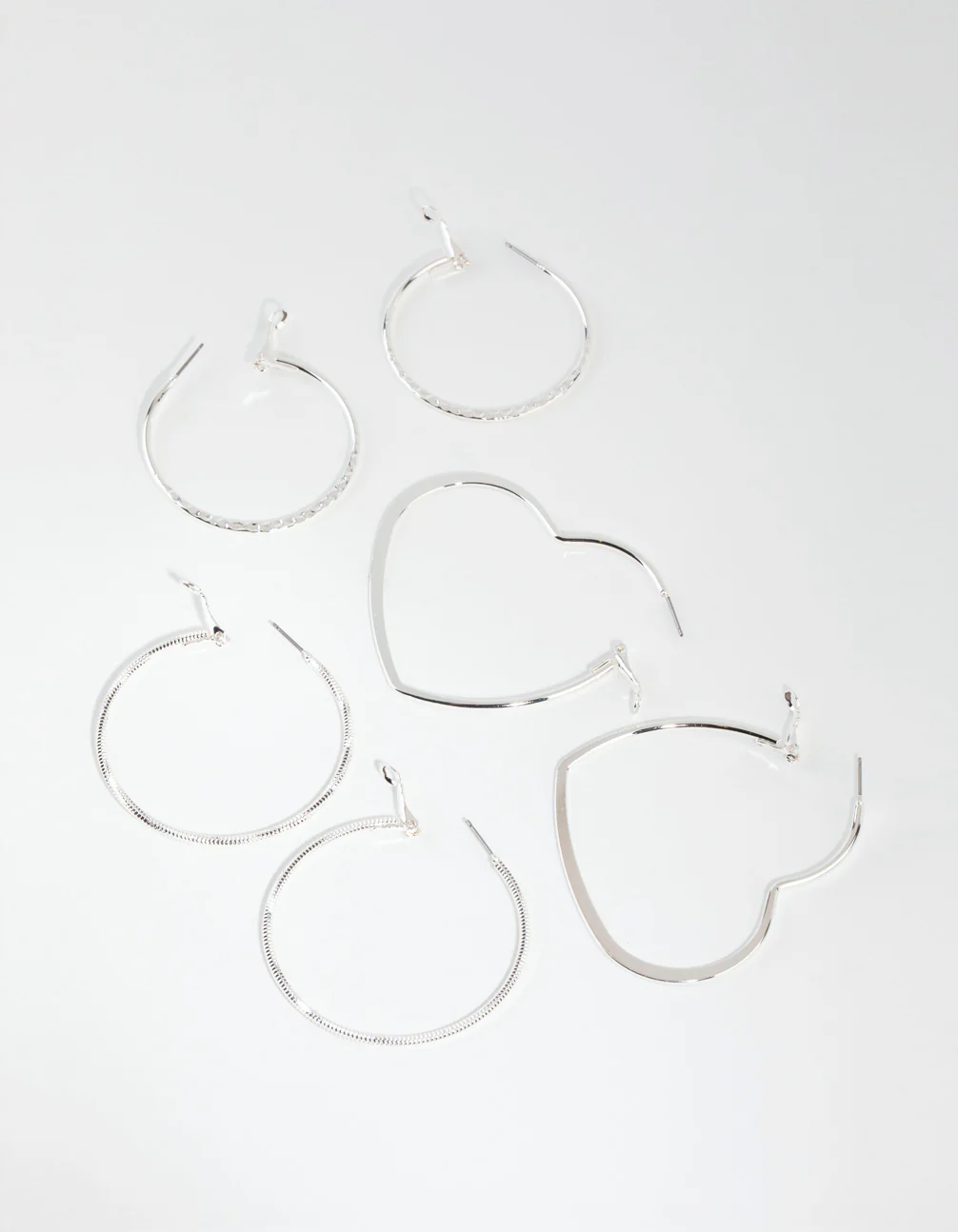 Silver Heart & Textured Earrings - Image 2