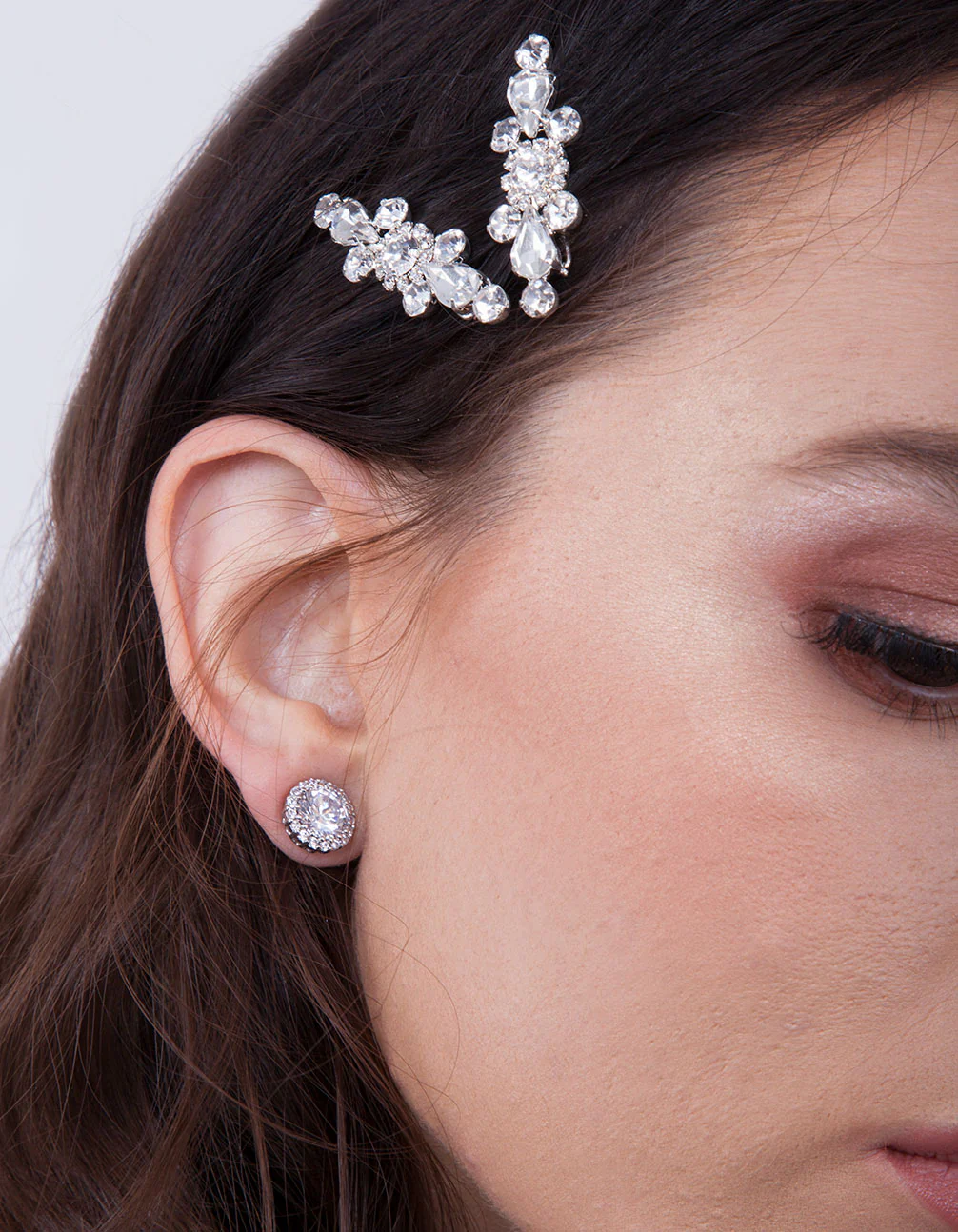 Silver Diamond Simulant Circle Crystal Stud Earrings - Image 3