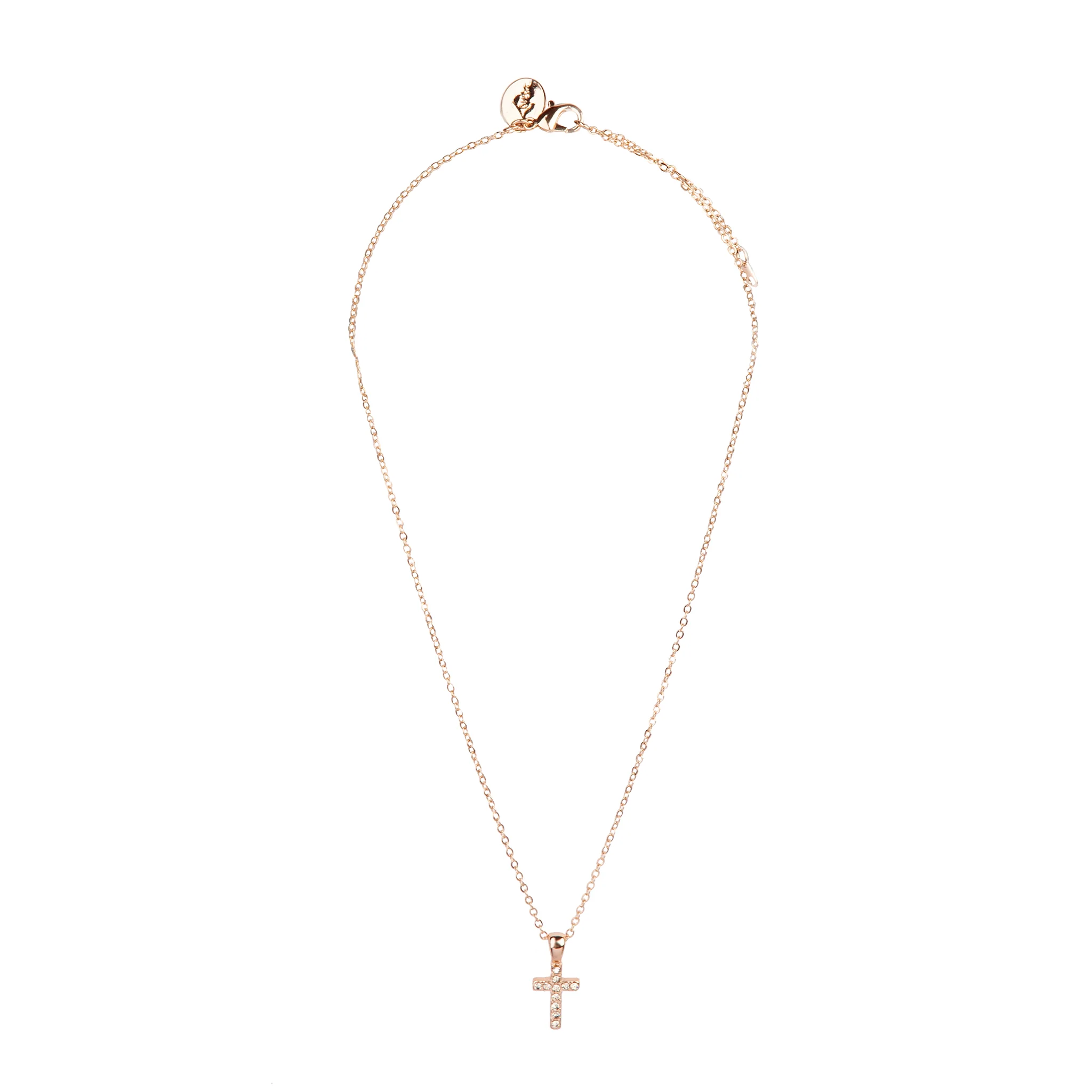 Fine Rose Gold Diamante Cross Necklace - Image 2