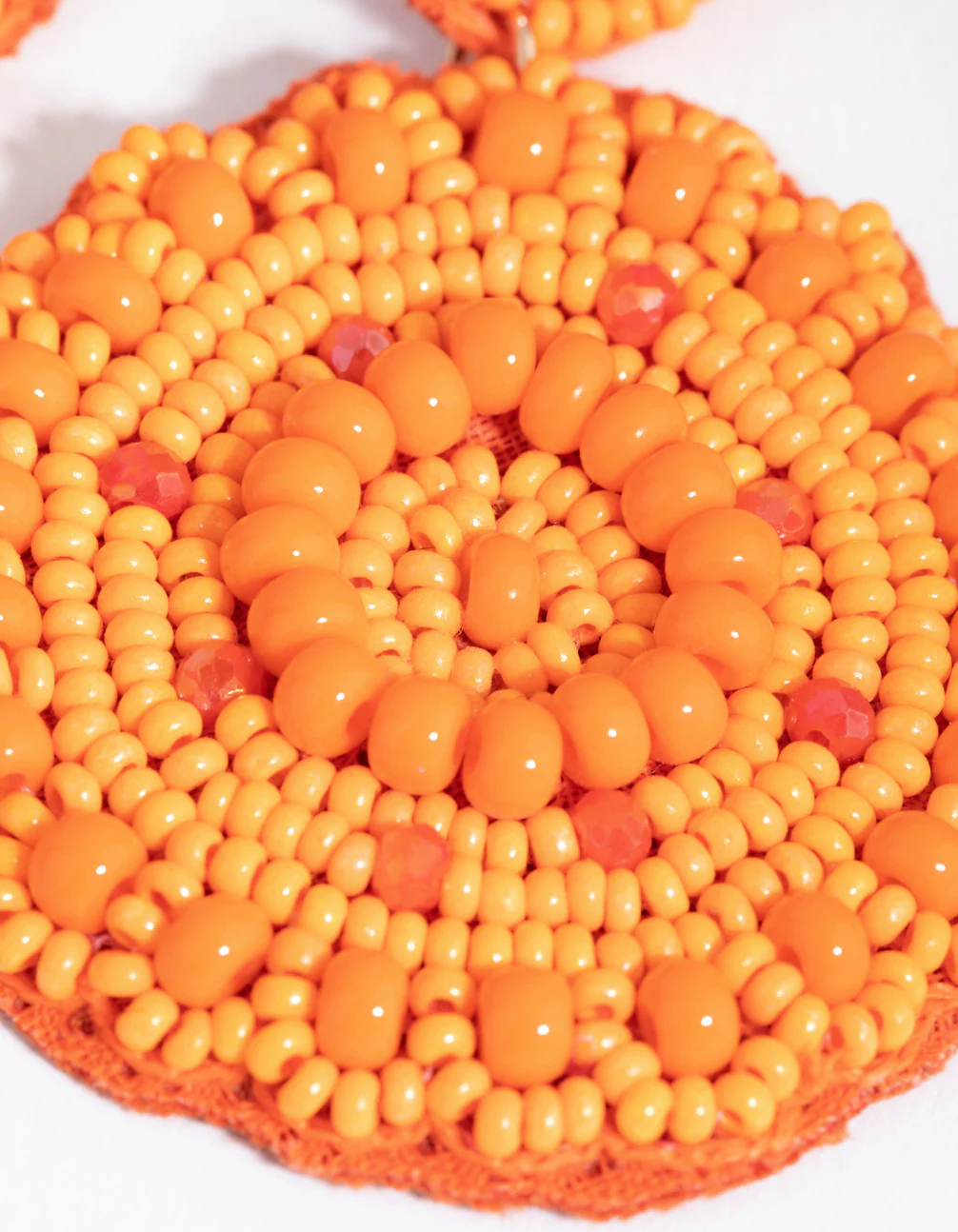 Orange Flat Circle Beaded Drop Earrings - Image 3