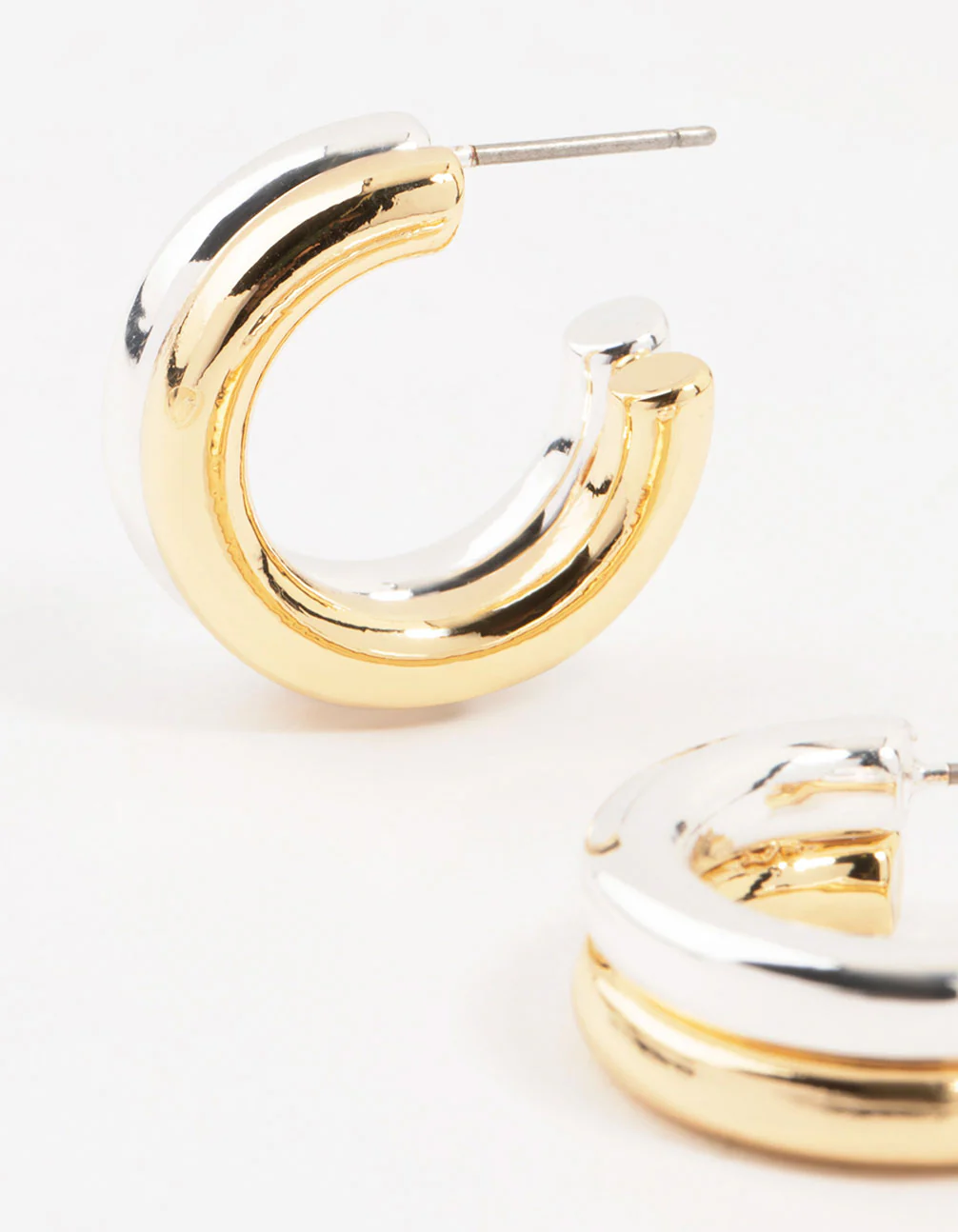 Small Mixed Metals Double Hoop Earrings - Image 2
