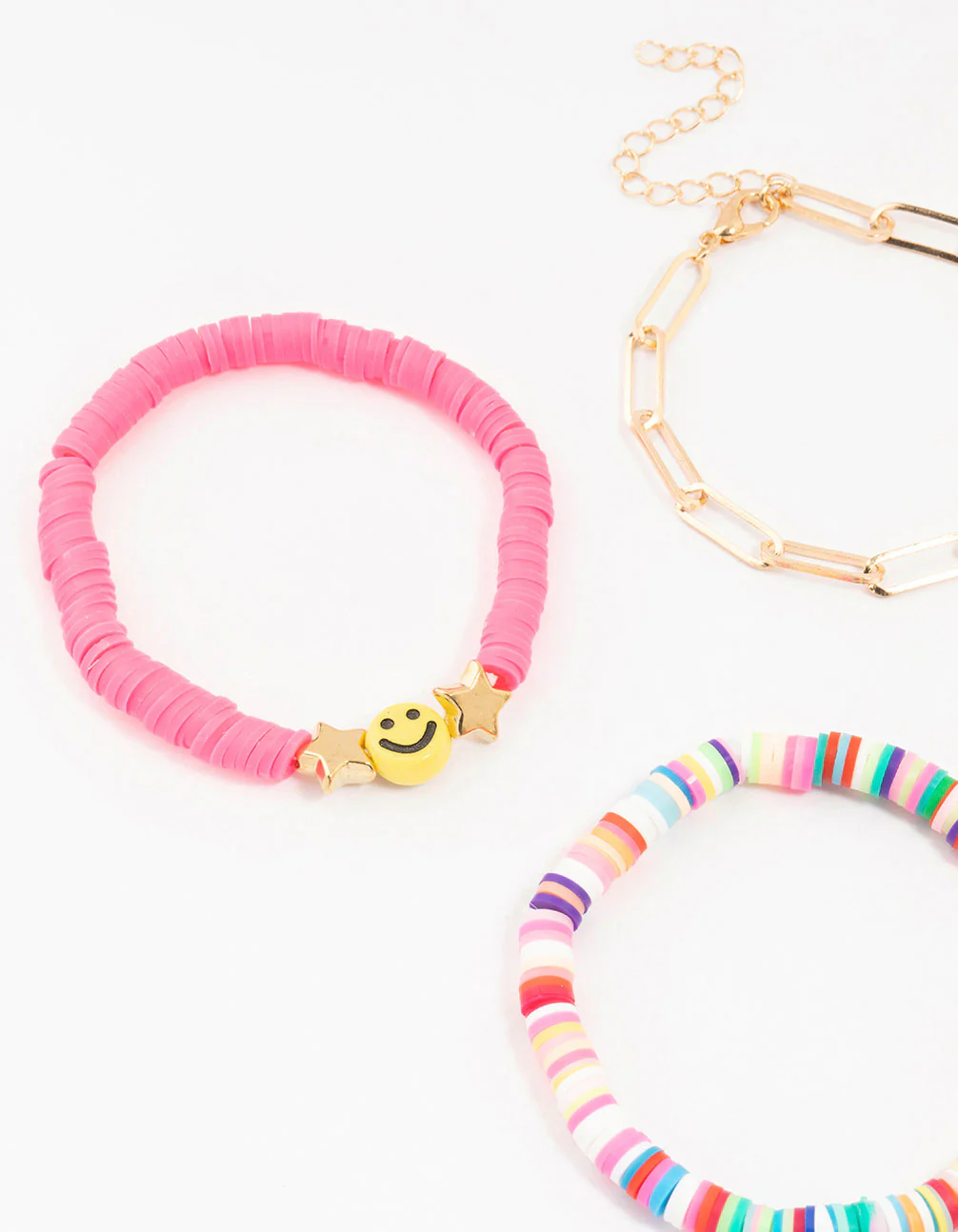 Smiley & Heart Beaded Gold Bracelets 5-Pack - Image 2