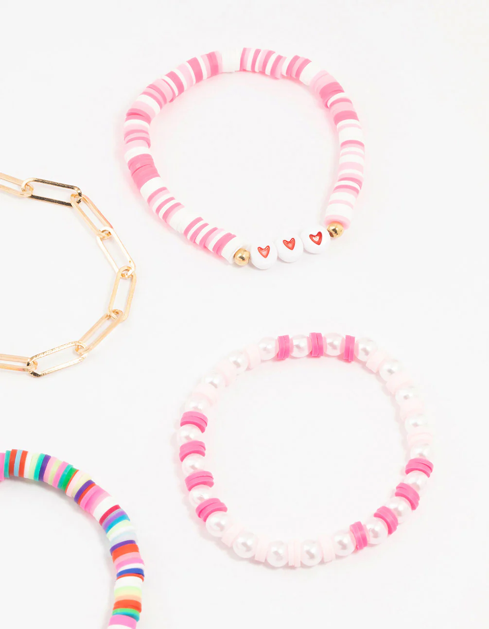 Smiley & Heart Beaded Gold Bracelets 5-Pack - Image 3