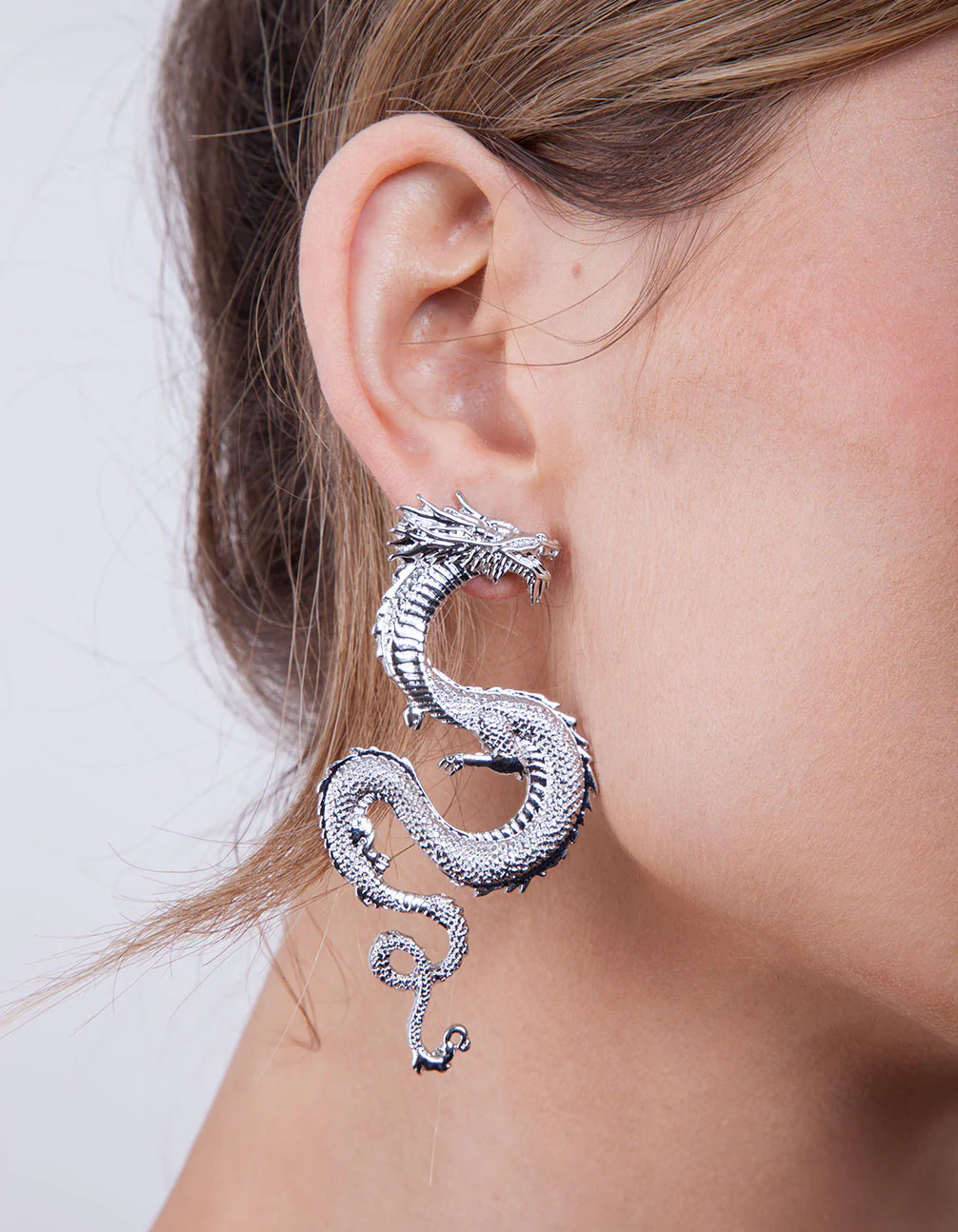 Silver Statement Dragon Earrings - Image 3