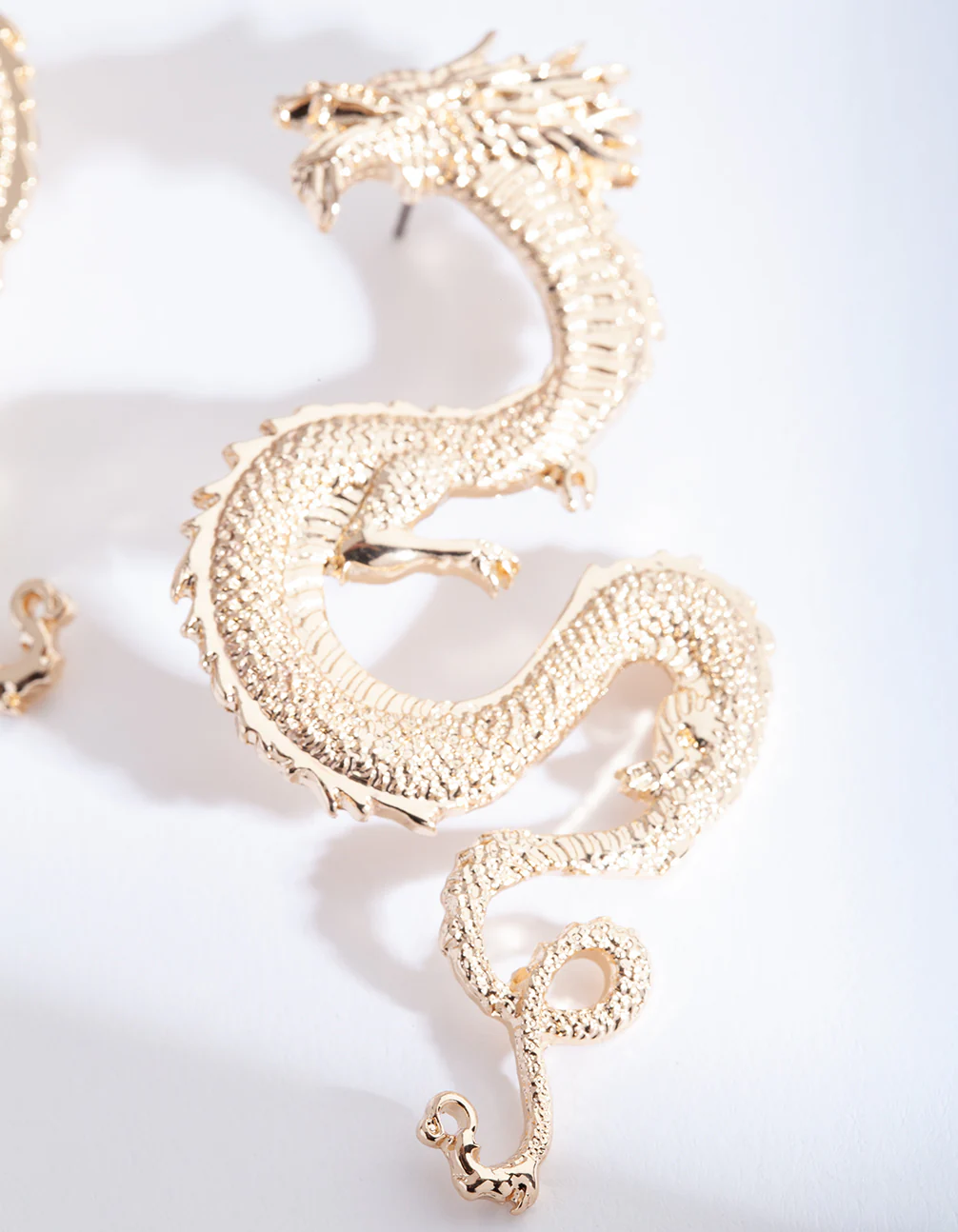 Gold Large Swirl Dragon Earrings - Image 2