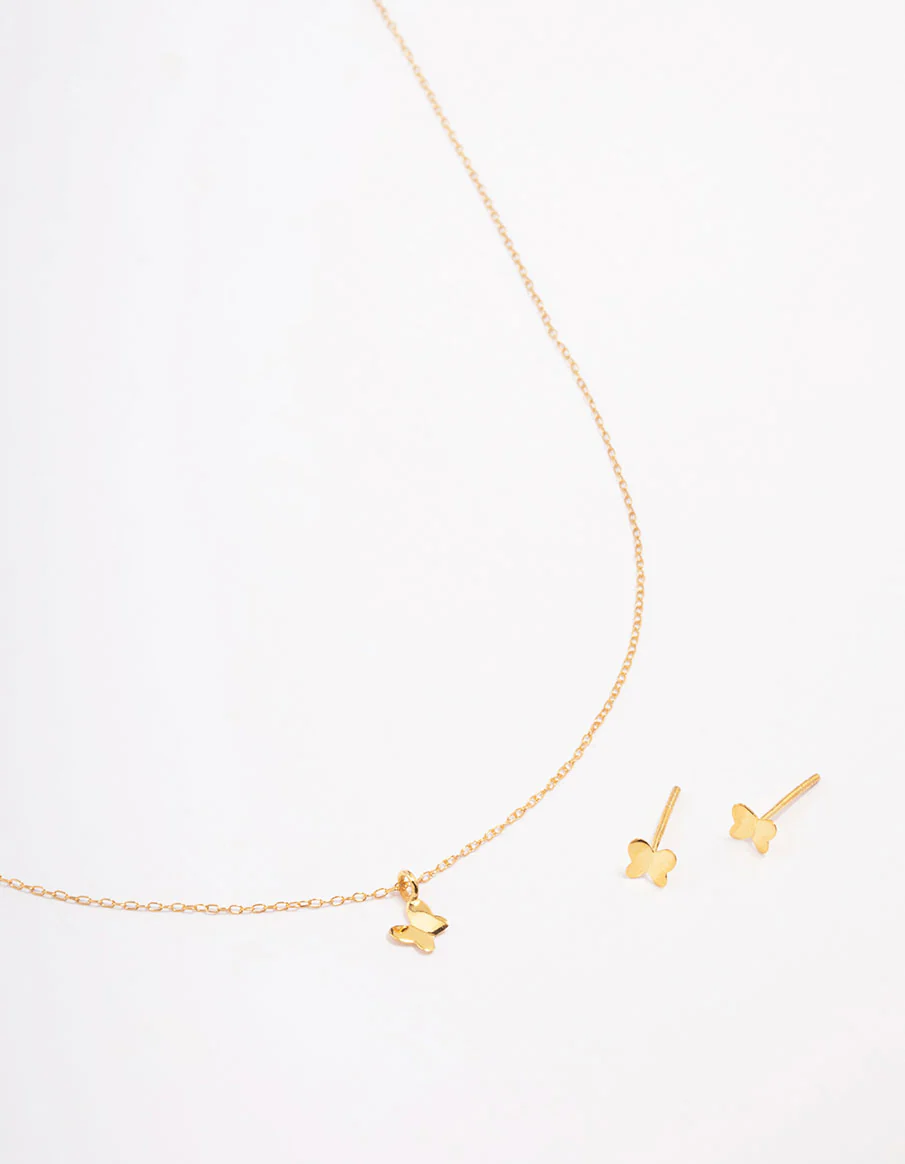 Gold Plated Sterling Silver Butterfly Jewellery Set