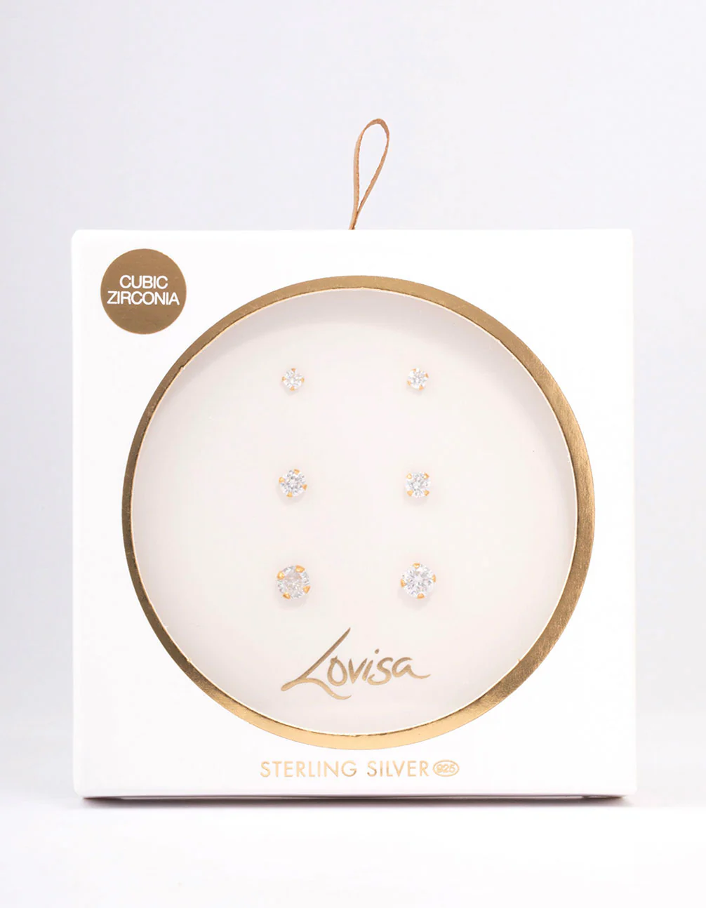 Gold Plated Sterling Silver Crystal Cubic Zirconia Earring 3-Pack - Image 2