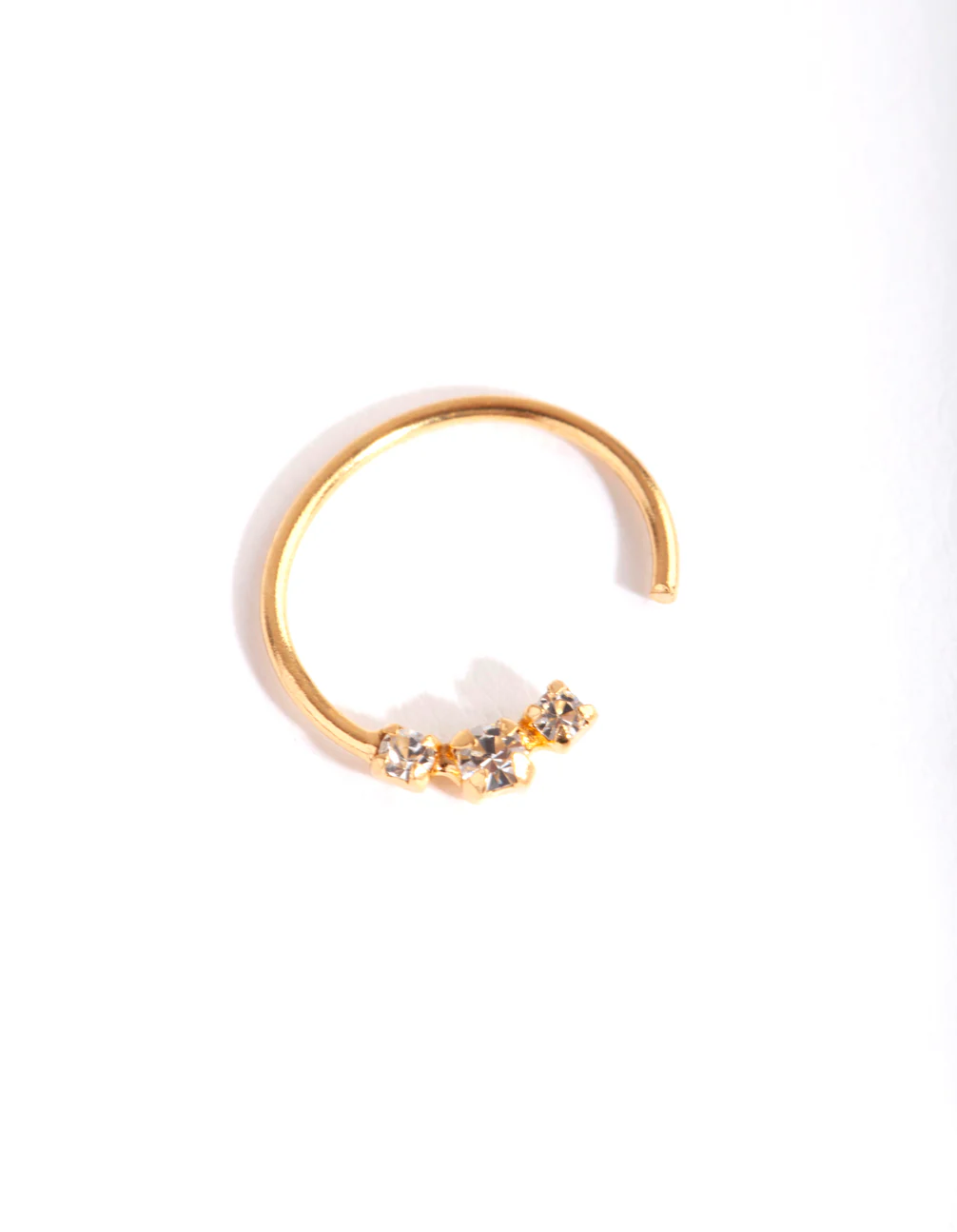 Gold Plated Sterling Silver Triple Diamante Nose Ring - Image 2