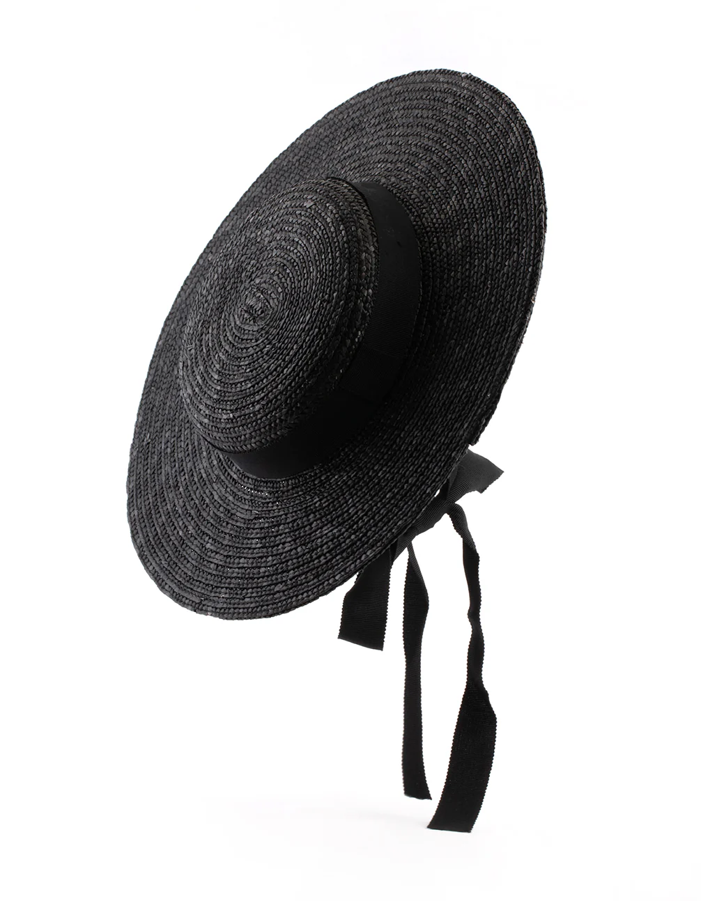 Black Ribbon Tie Braided Boater Hat - Image 3