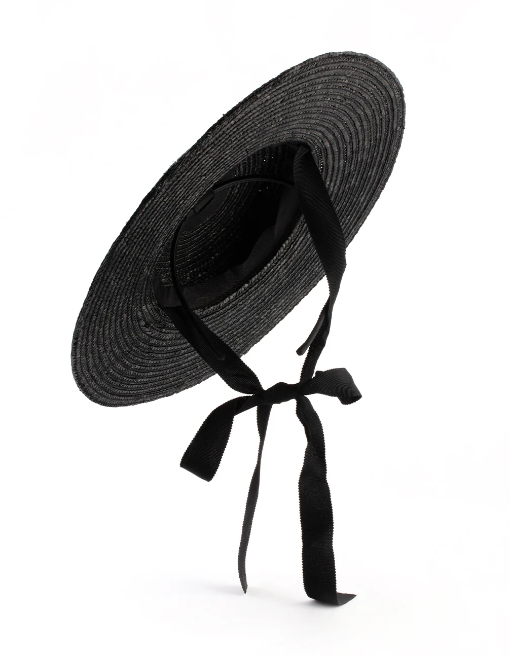 Black Ribbon Tie Braided Boater Hat - Image 4