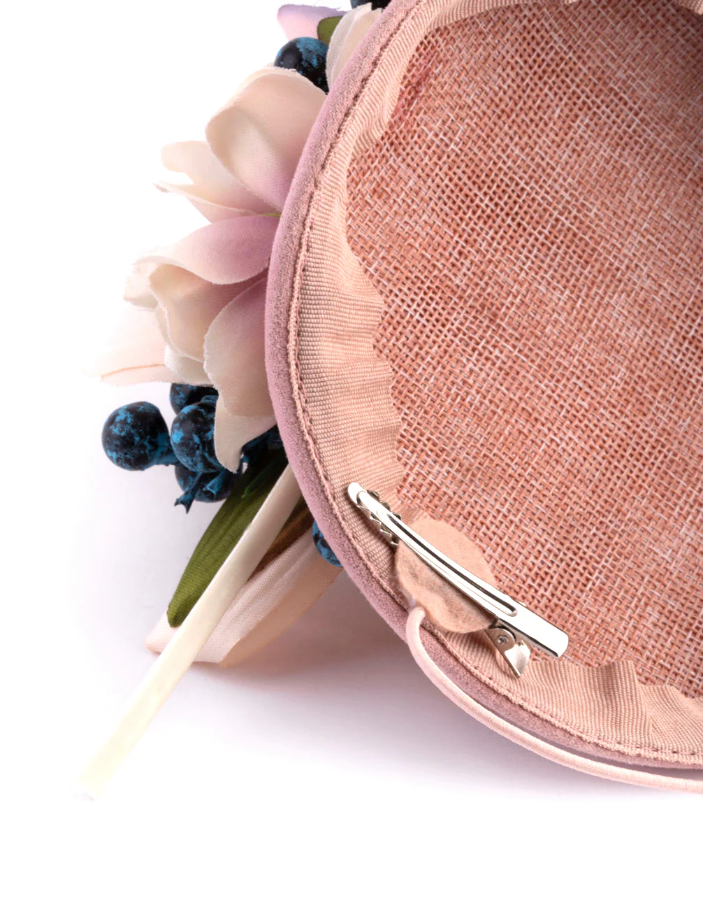 Blush Fabric Pillbox With Floral & Quill Detail - Image 4