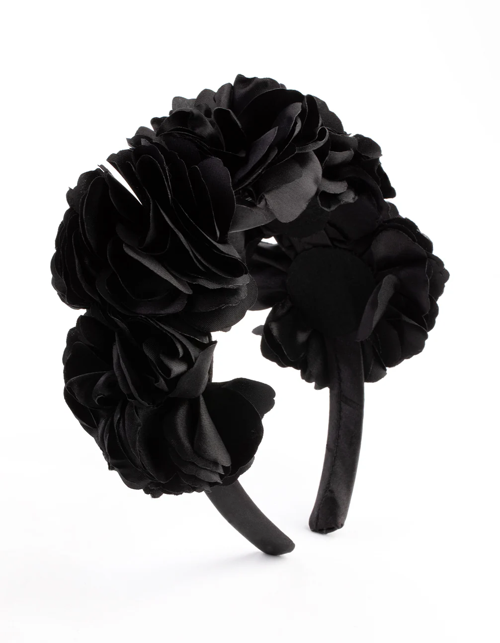 Black Satin Flower Veil Headband - Image 3