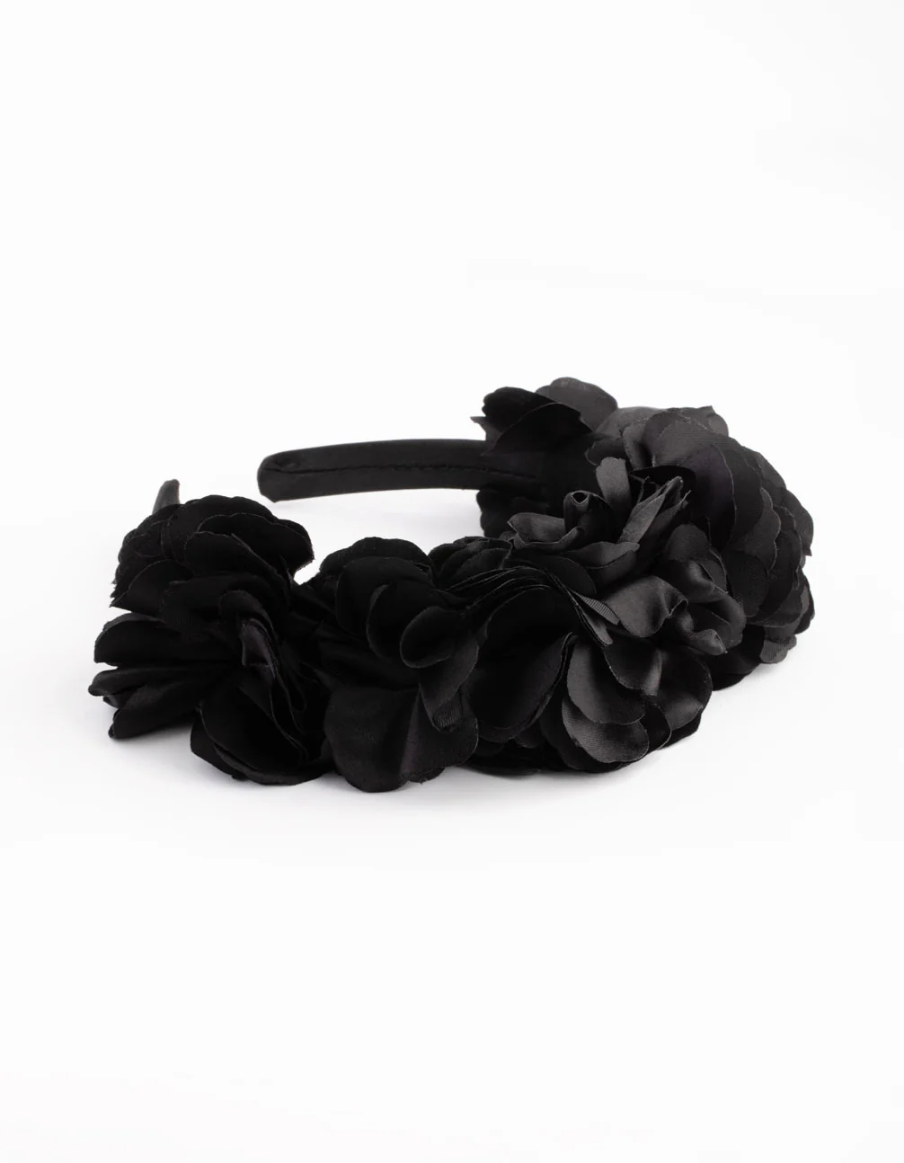 Black Satin Flower Veil Headband - Image 4